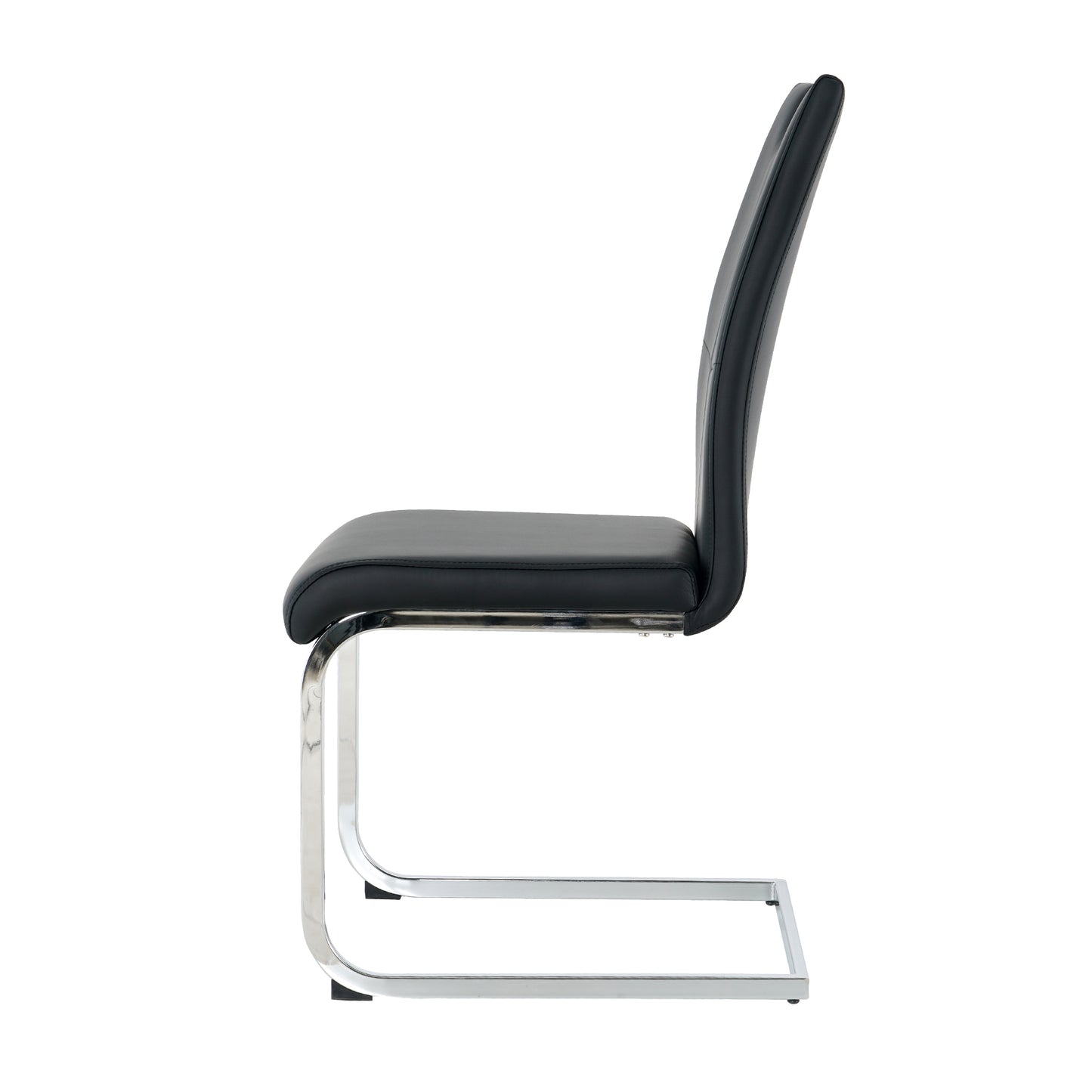 Modern black faux leather cantilever chair with sleek chrome base