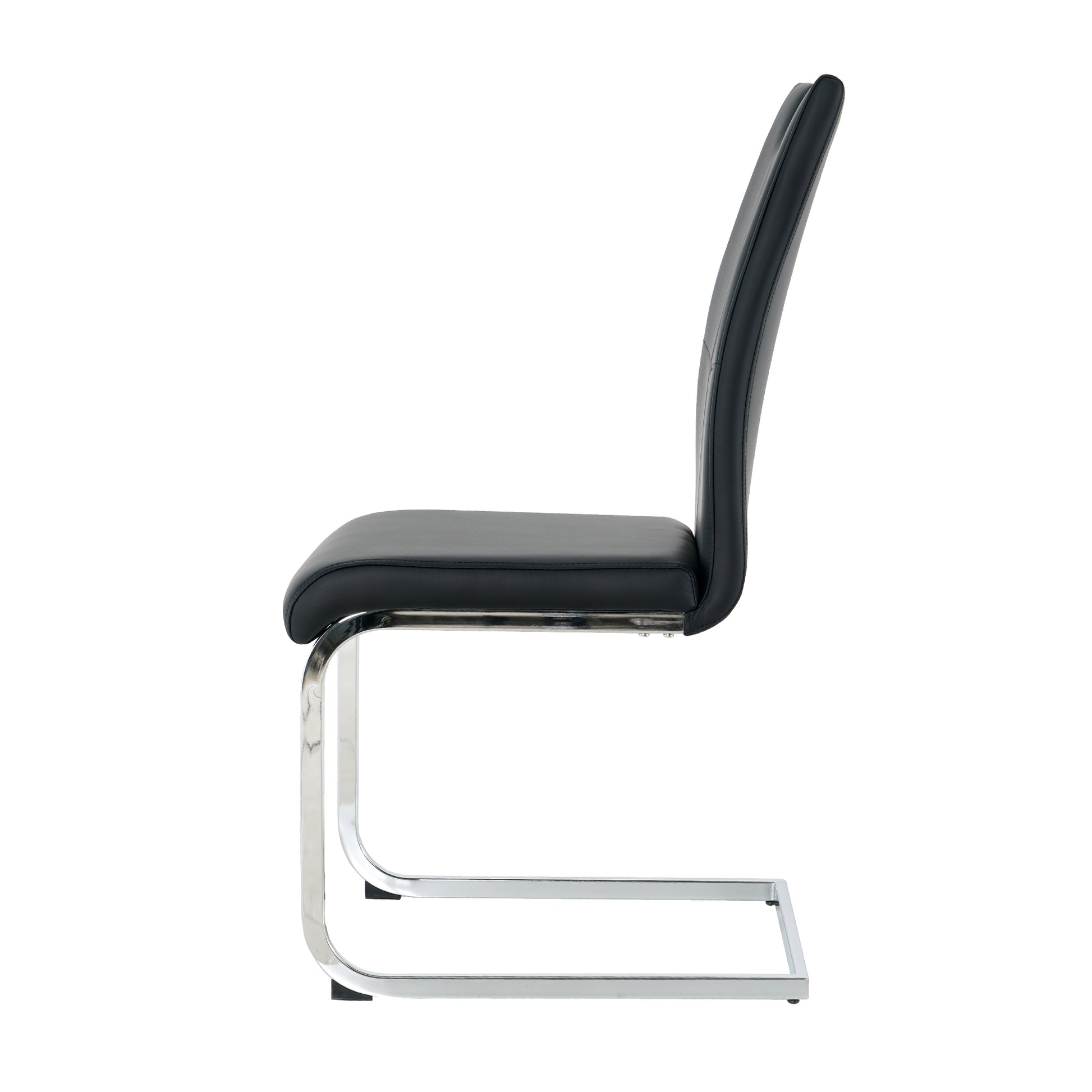 Modern black faux leather cantilever chair with sleek chrome base