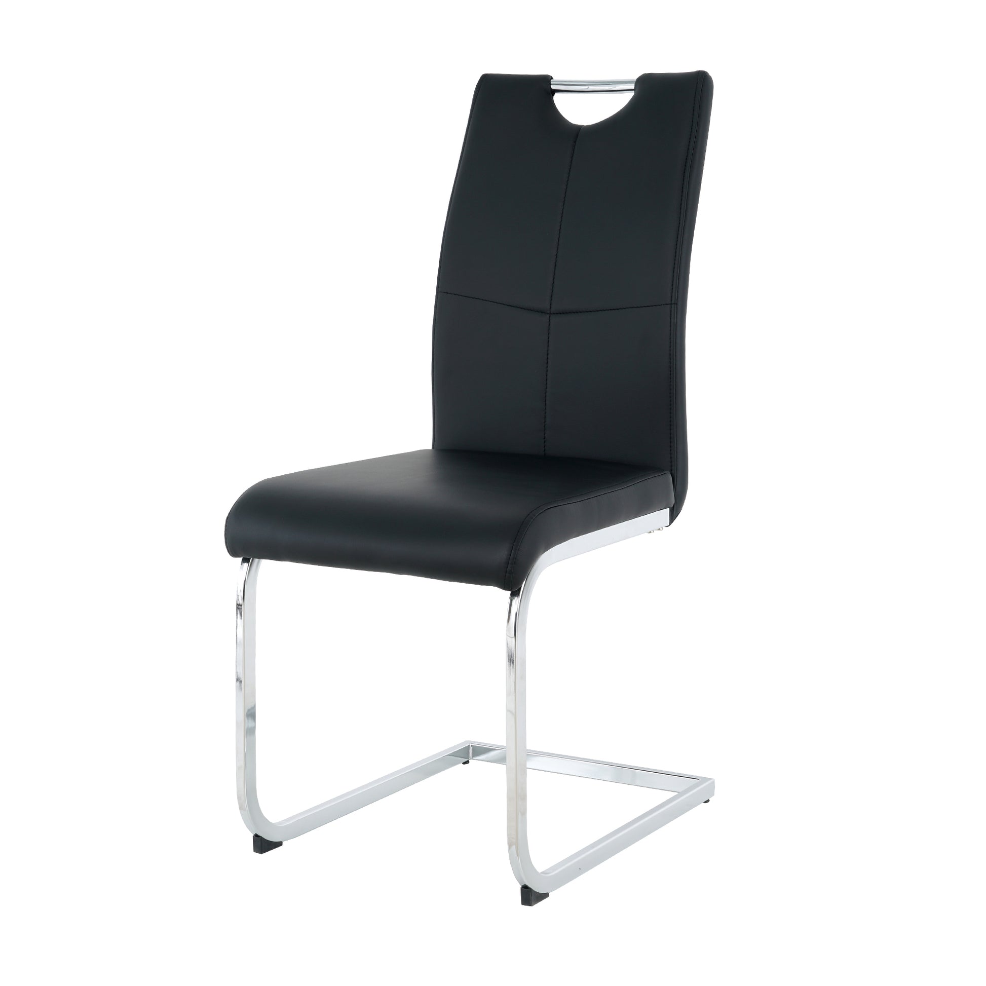Black faux leather cantilever chair with chrome base