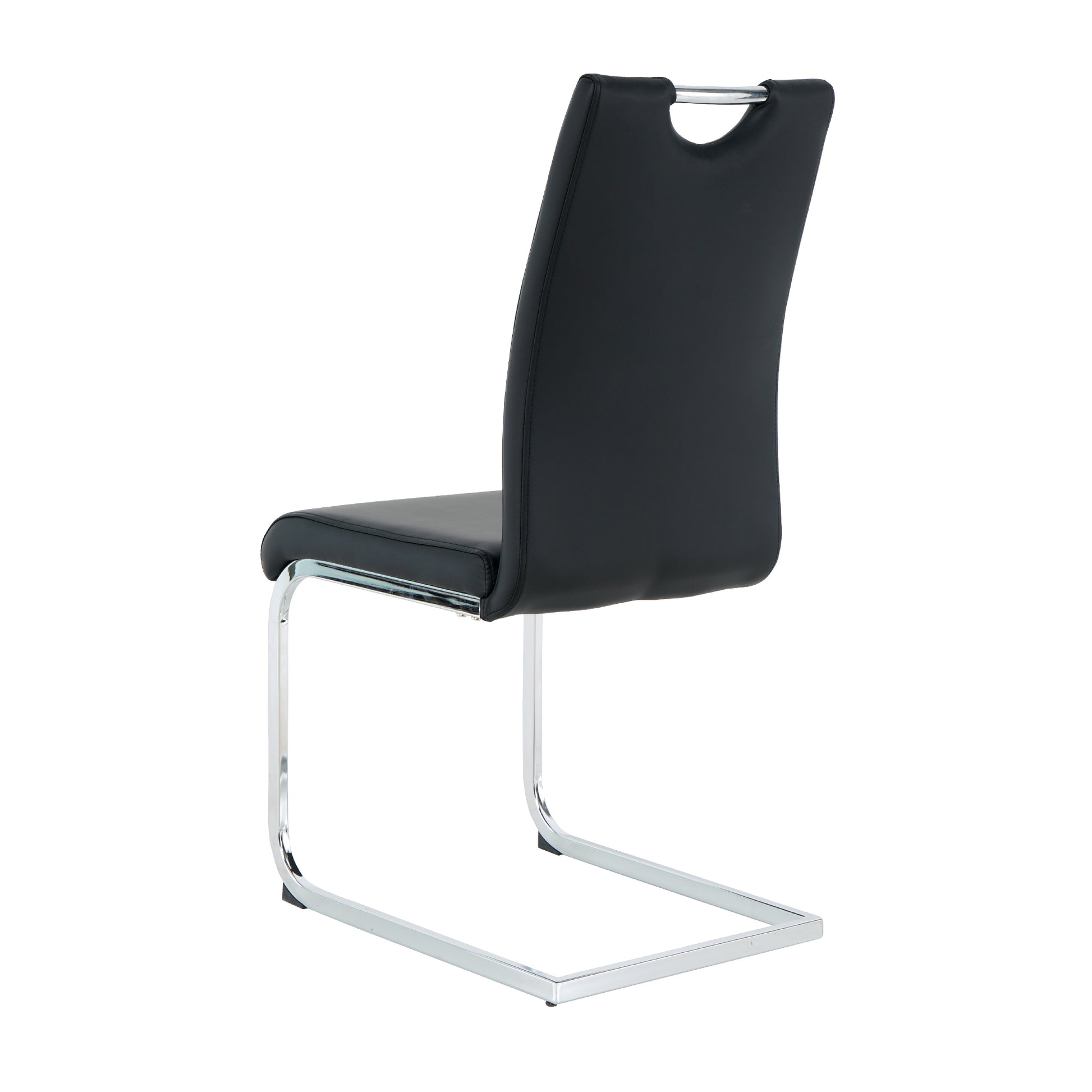 Black leather cantilever chair with polished chrome frame