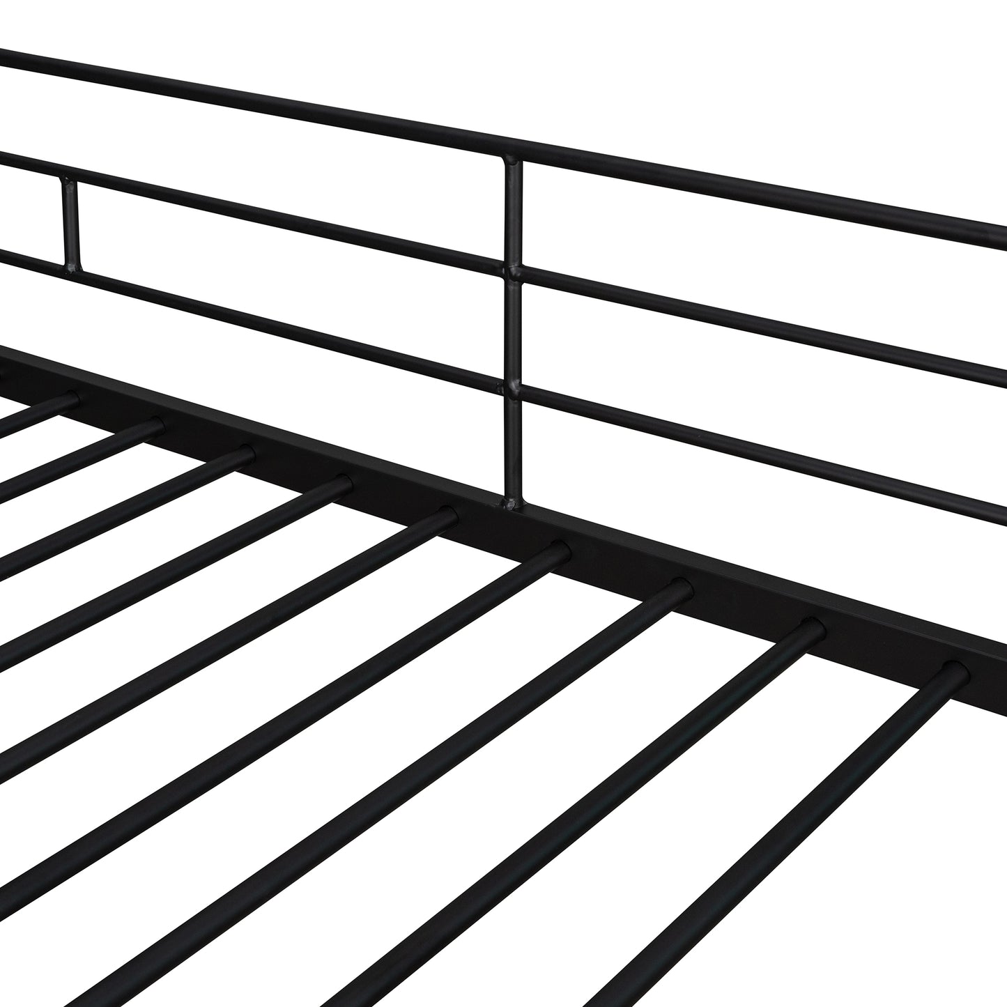 Black metal twin daybed frame with horizontal slats