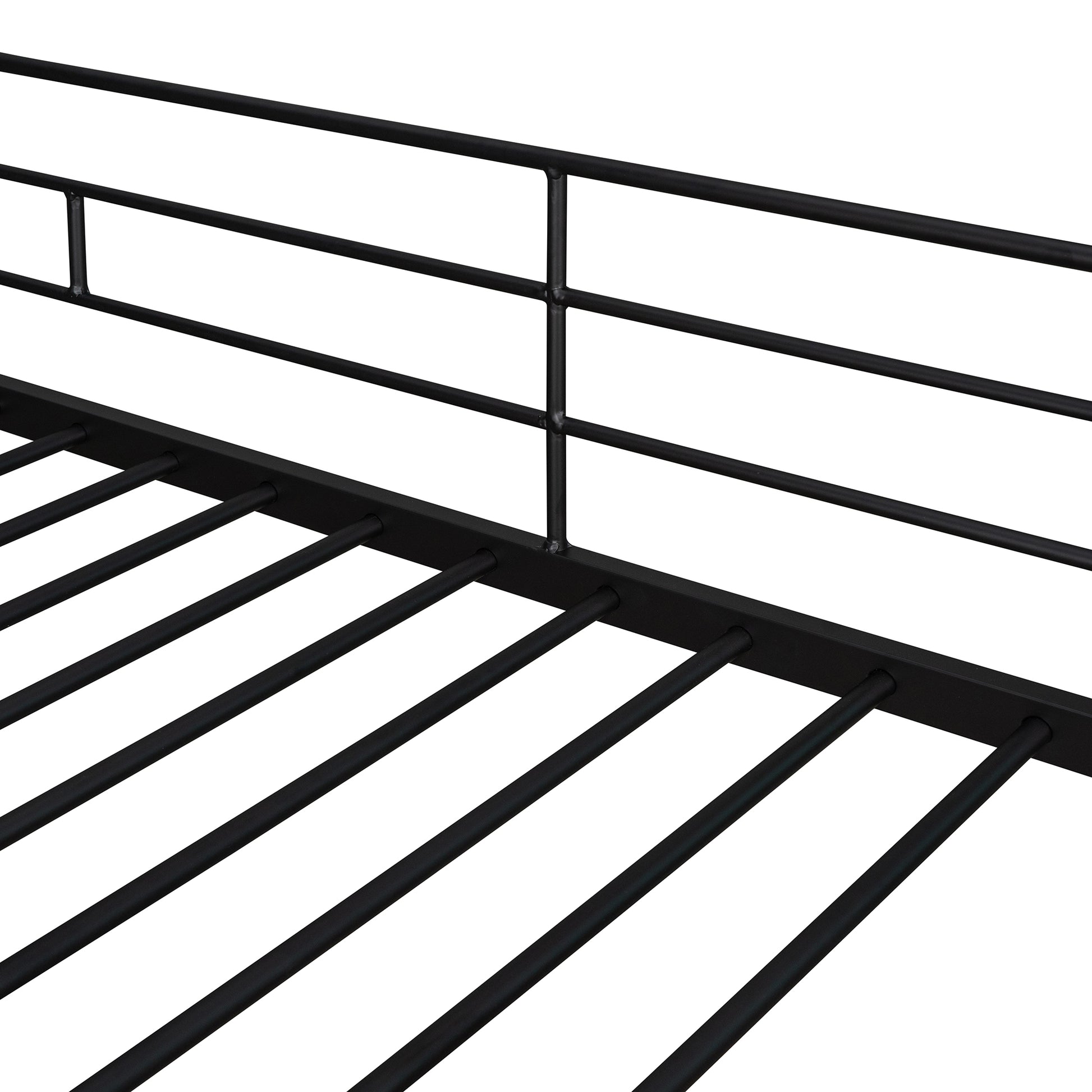 Black metal twin daybed frame with horizontal slats