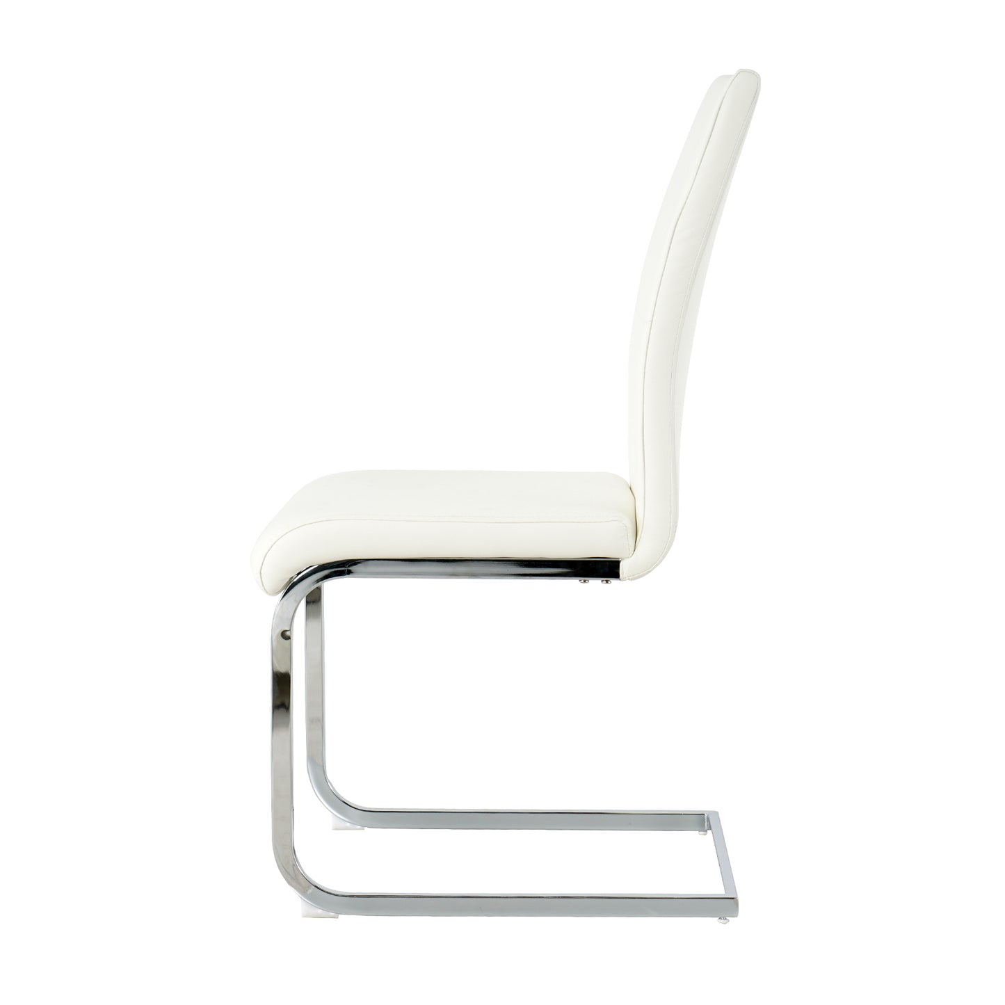 White faux leather cantilever chair with polished chrome frame