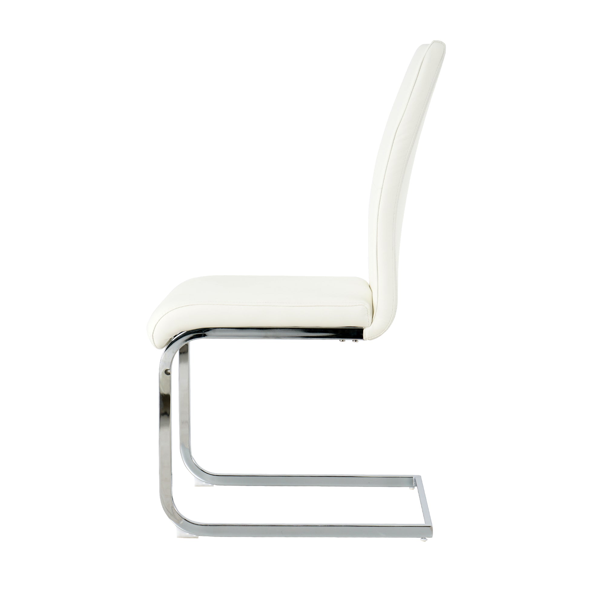 White faux leather cantilever chair with polished chrome frame