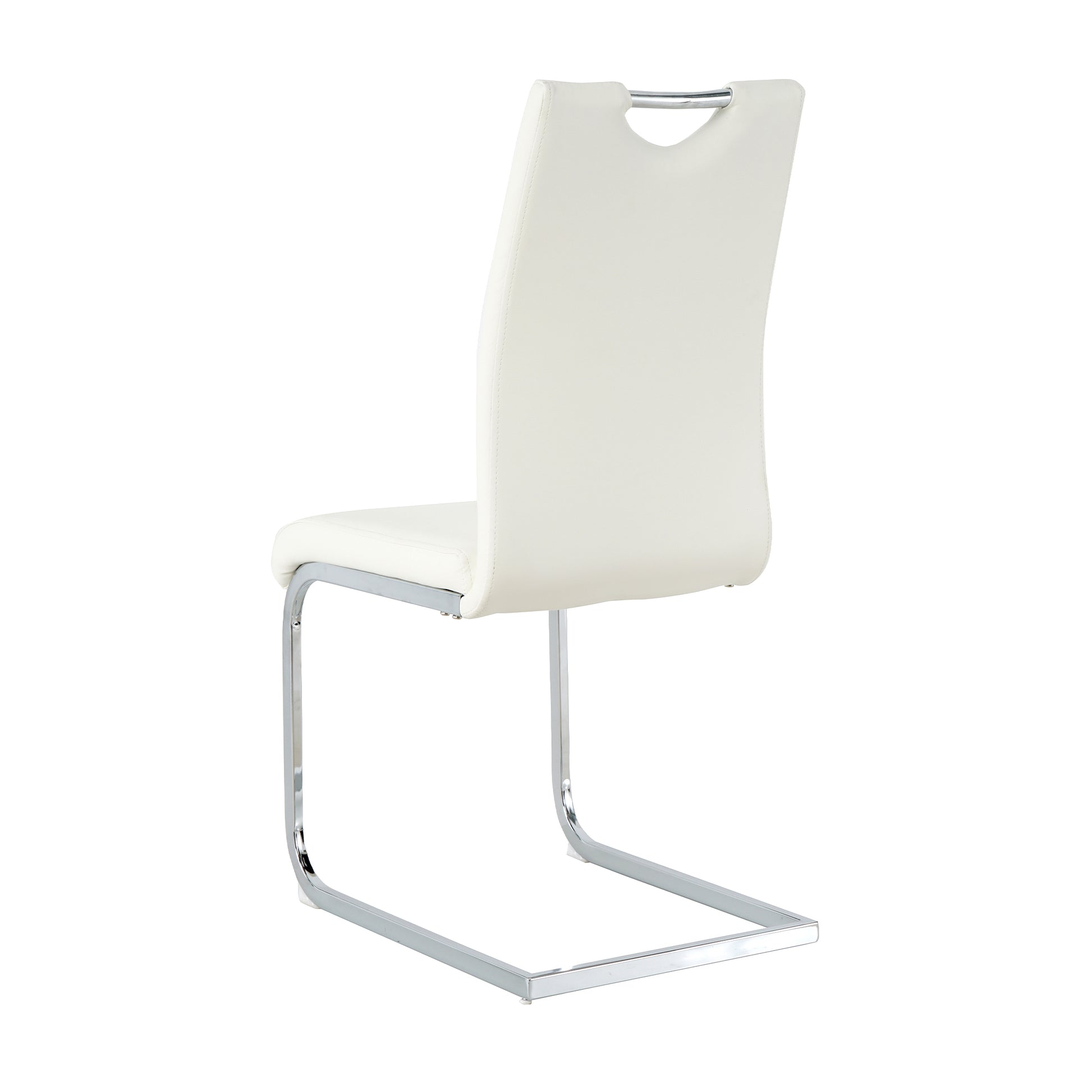 Cream leatherette cantilever dining chair with chrome sled base