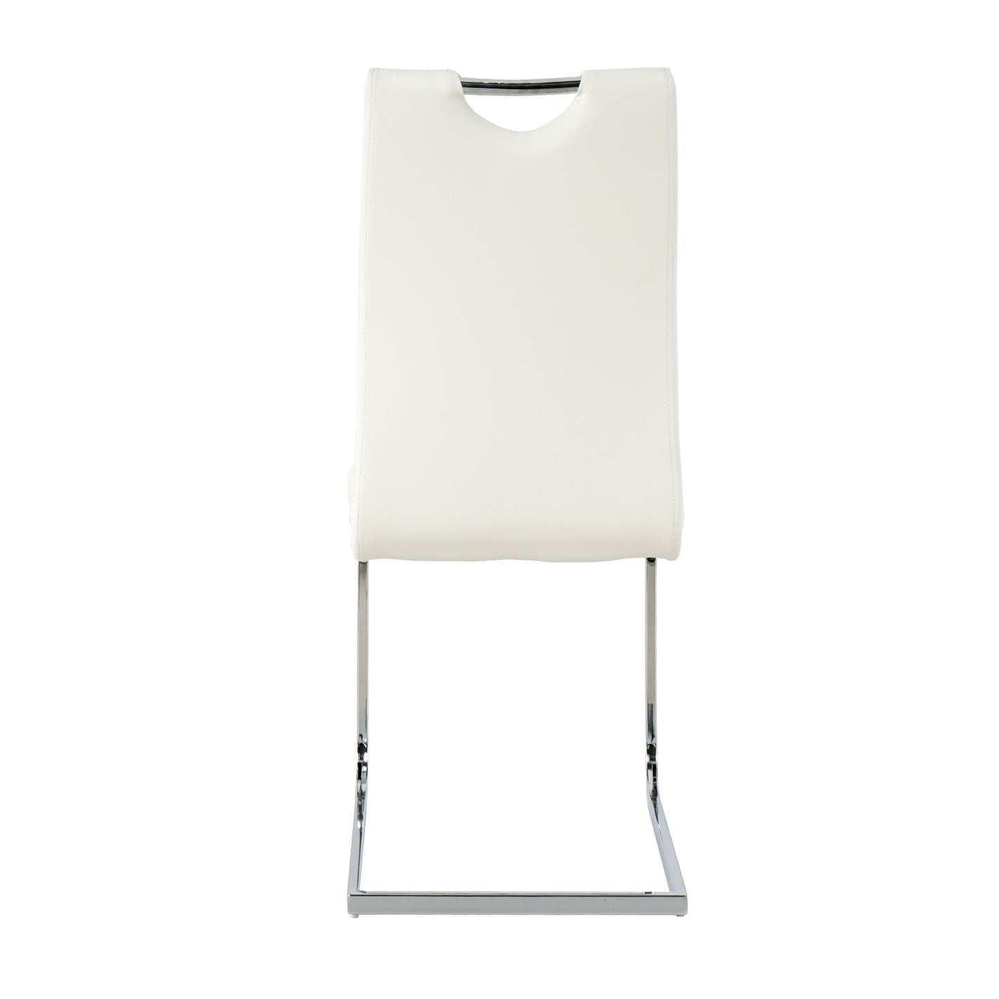 White leather dining chair with sleek chrome sled base