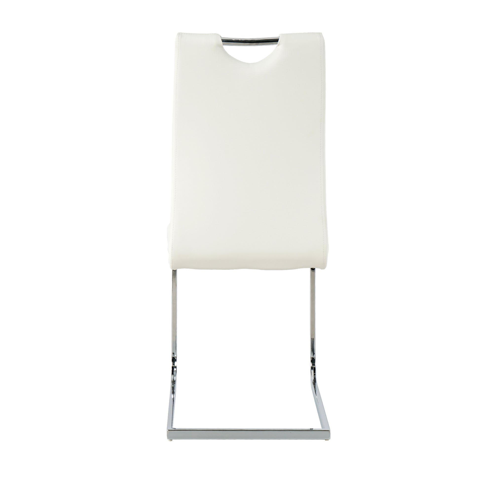 White leather dining chair with sleek chrome sled base