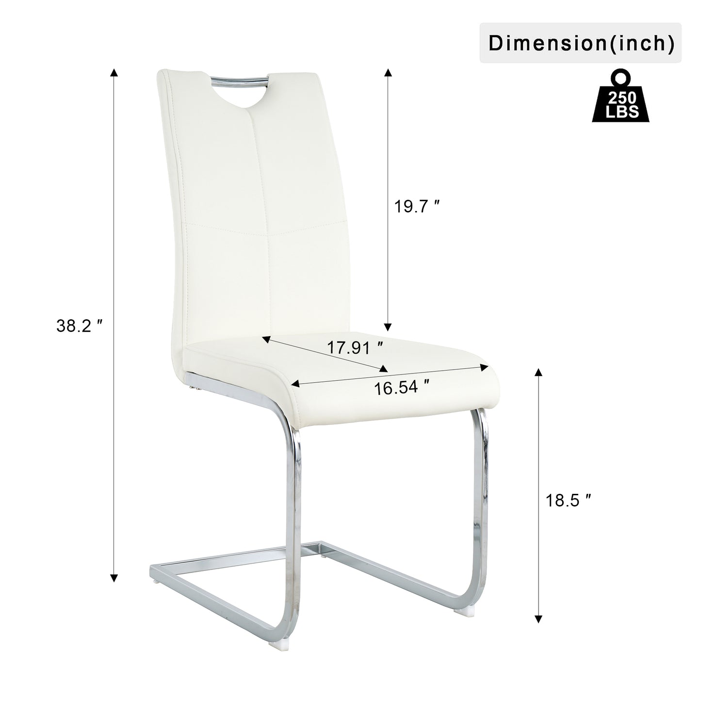 White faux leather dining chair with chrome cantilever base
