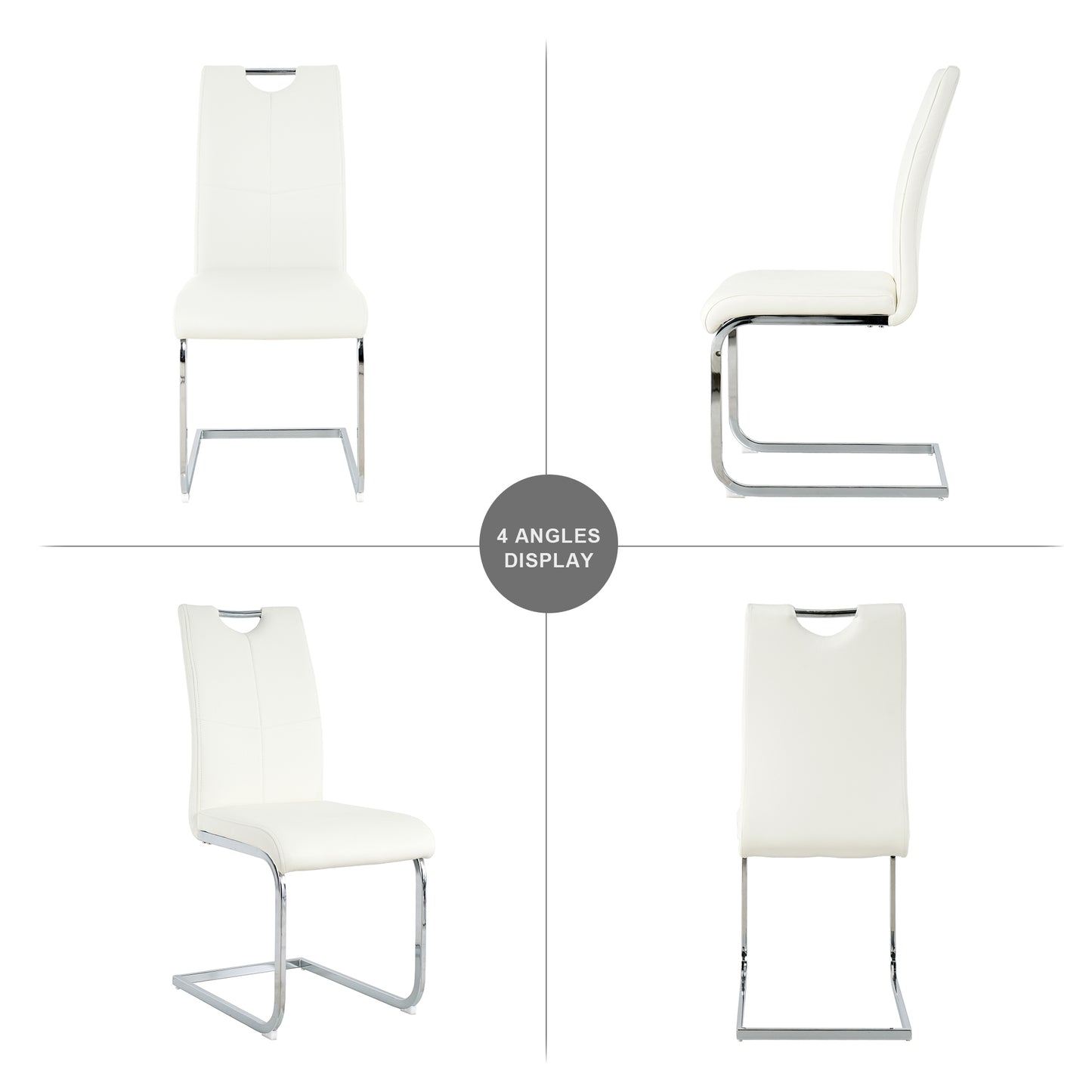 White leather dining chair with chrome cantilever base