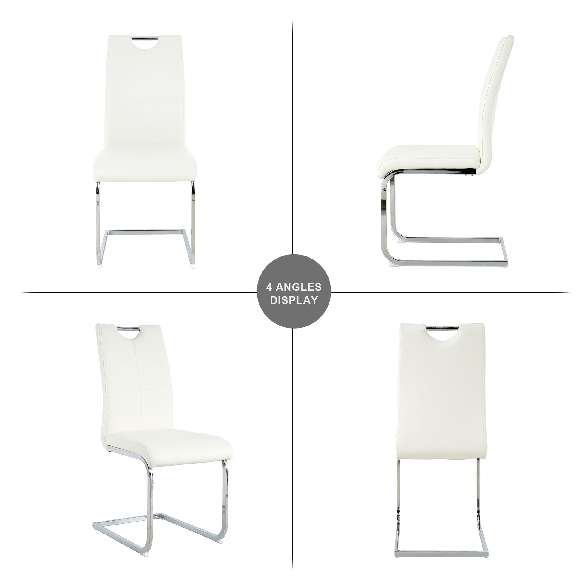 White leather dining chair with chrome cantilever base