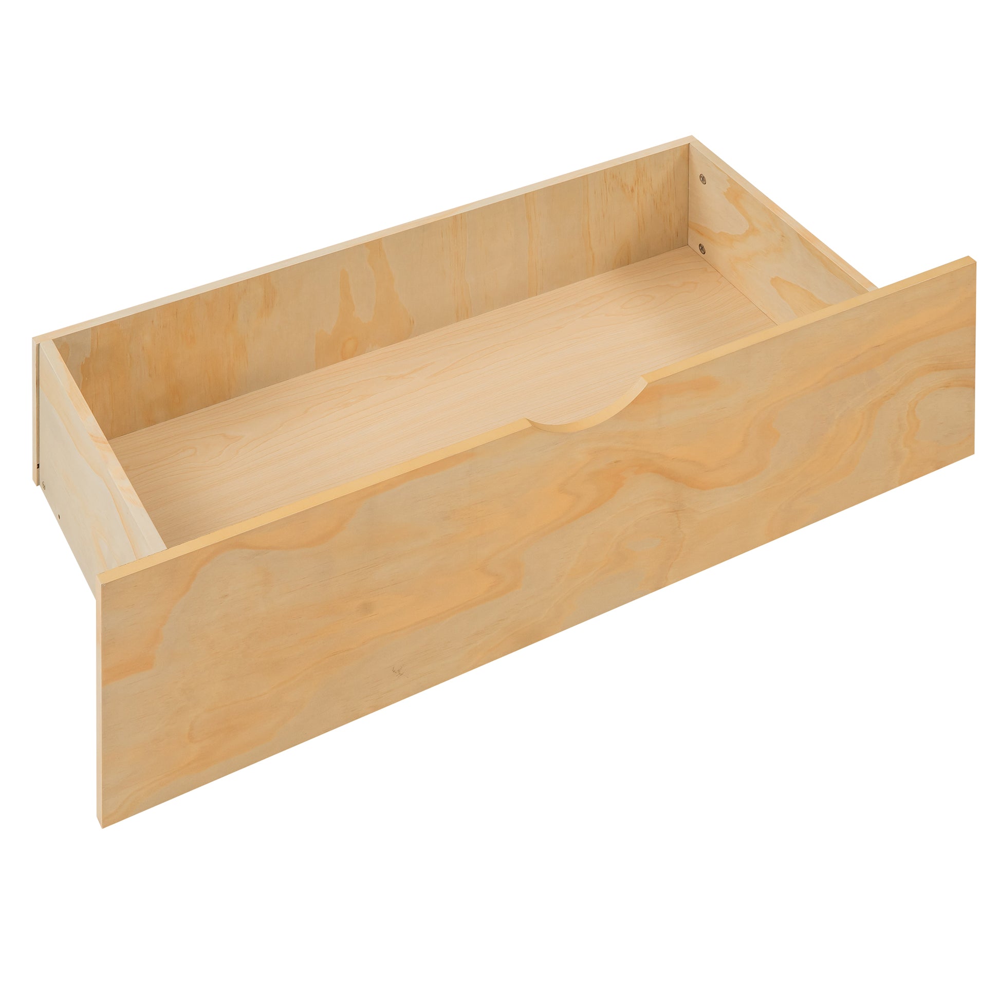 Light wood grain drawer box with open front