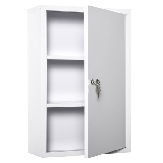 White metal storage cabinet with two shelves