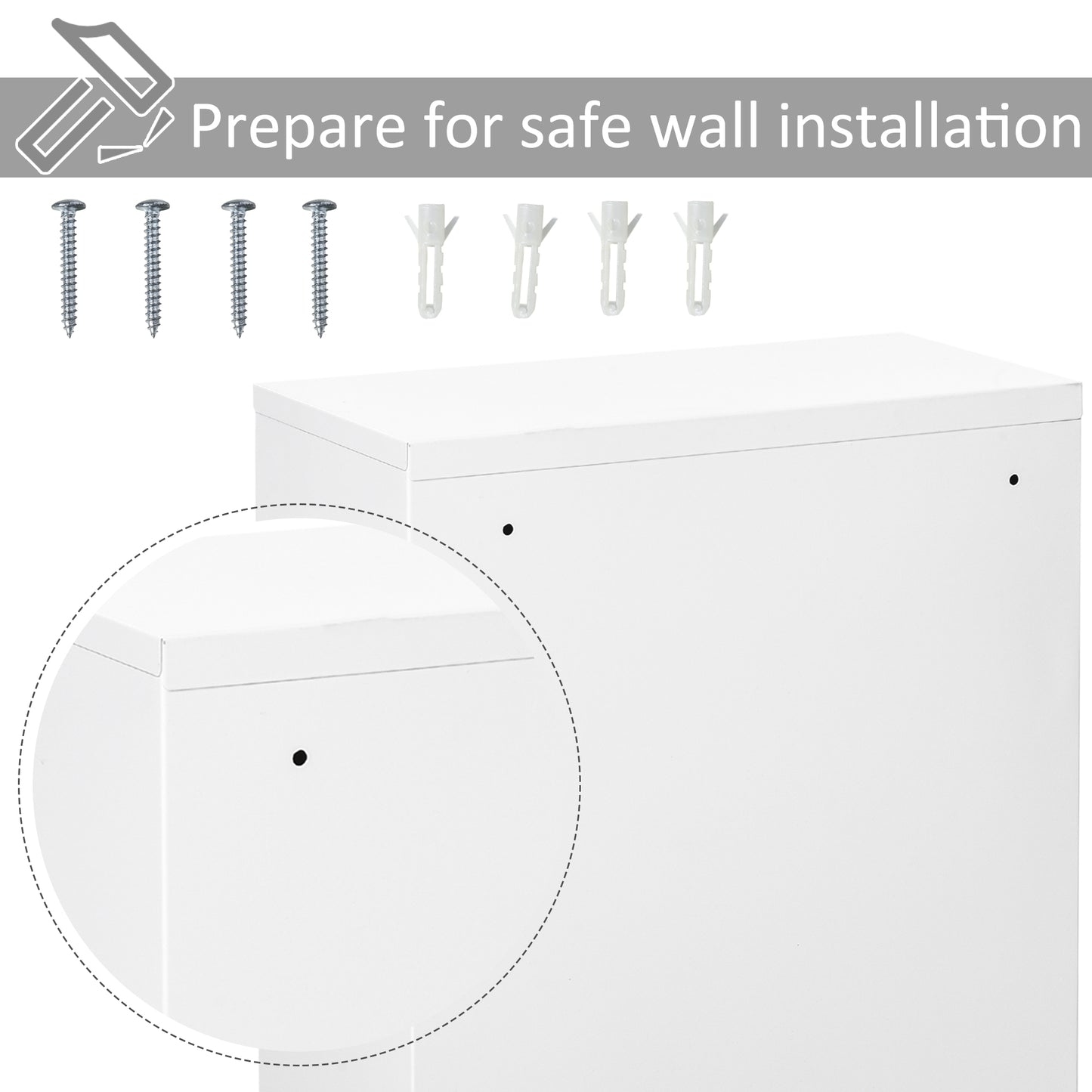 White wall screws and anchors for secure furniture mounting