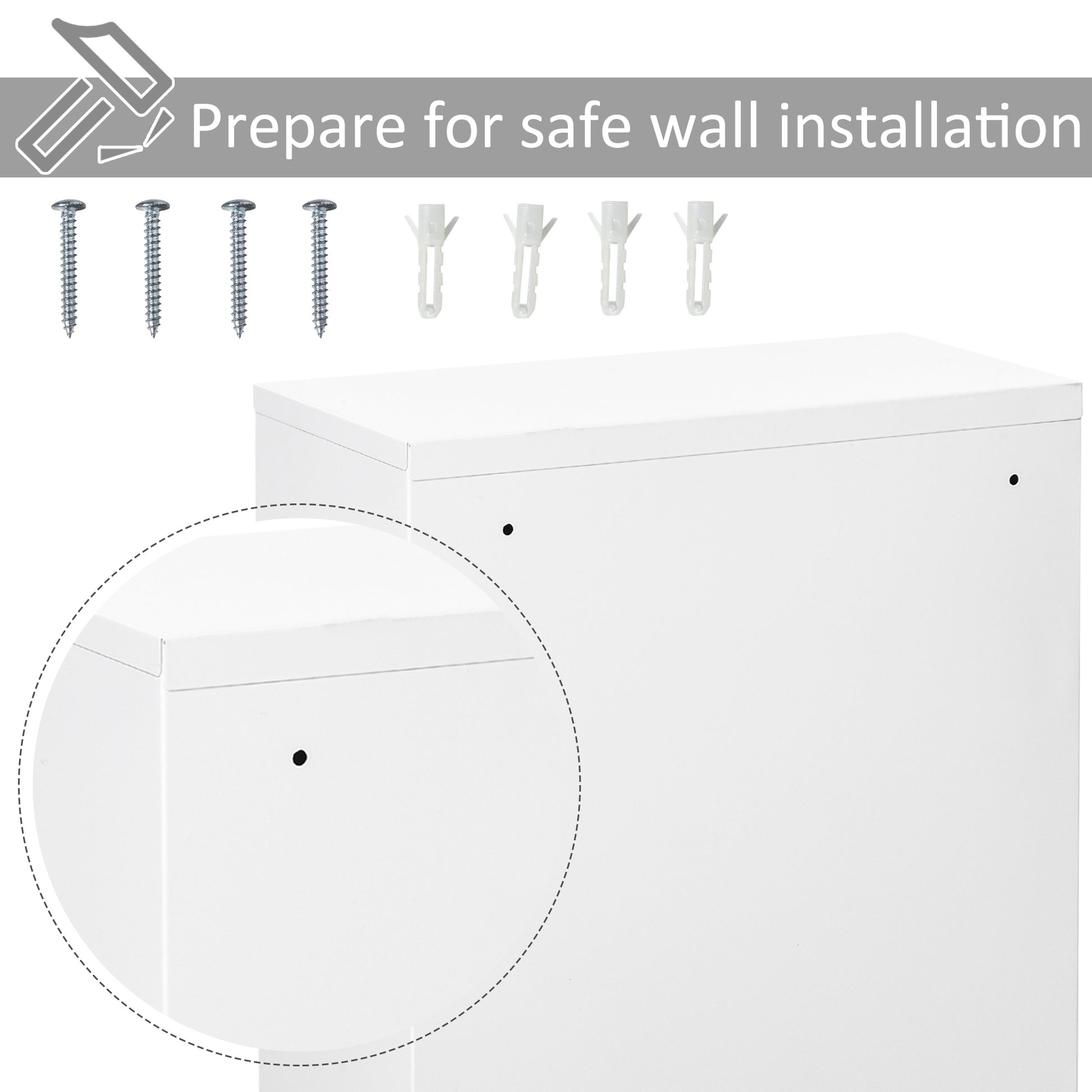 White wall screws and anchors for secure furniture mounting