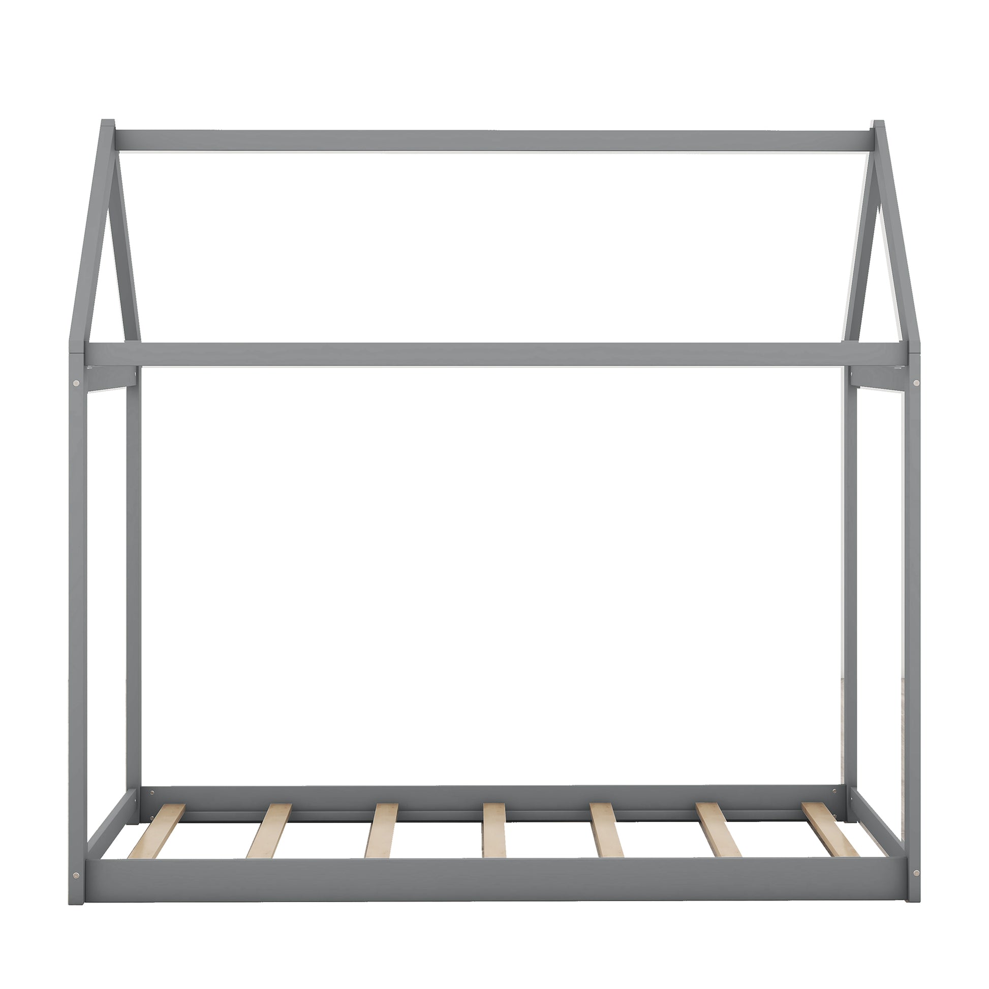 Solid grey wooden house bed frame with slatted base