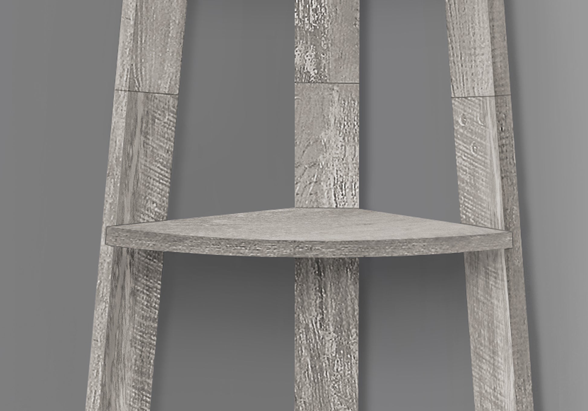 Rustic grey wooden corner shelf