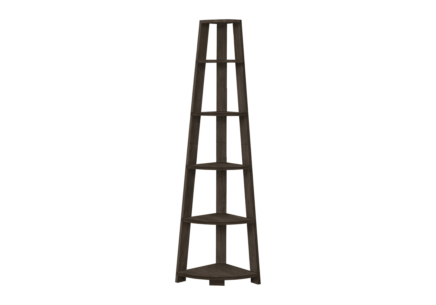 Dark wood corner shelf unit
