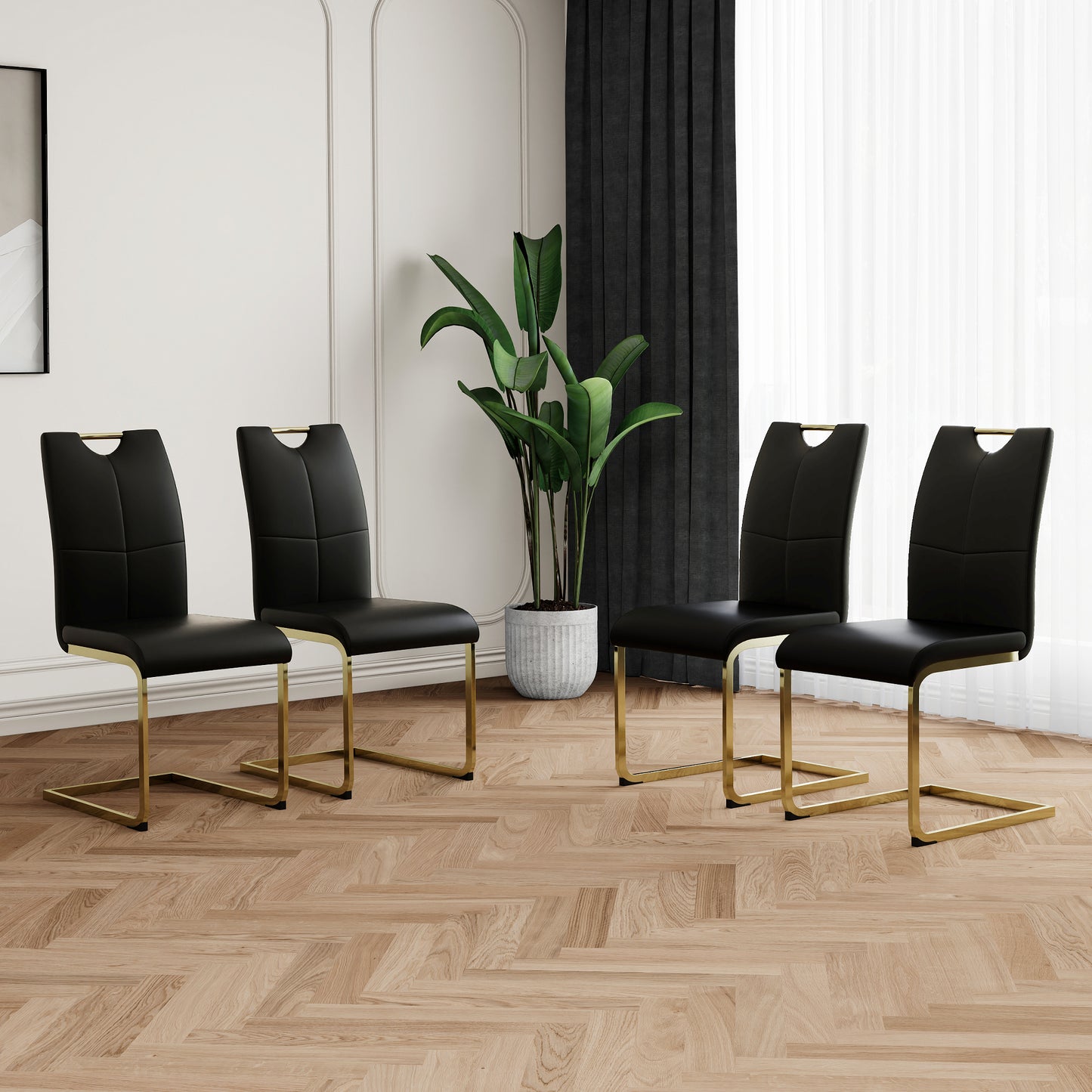 TREATLIFE HOME Modern Dining Chairs with Faux Leather Padded Seat, Ergonomic Design, Gold Metal Legs, Set of 4 for Living Room, Kitchen, and Bedroom