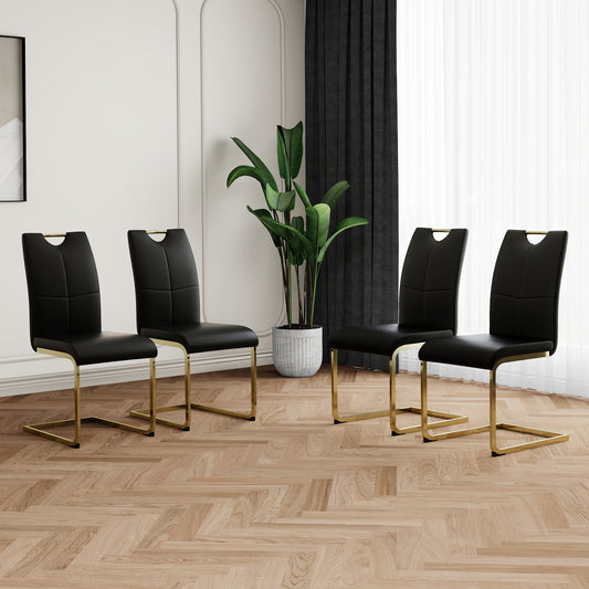 TREATLIFE HOME Modern Dining Chairs with Faux Leather Padded Seat, Ergonomic Design, Gold Metal Legs, Set of 4 for Living Room, Kitchen, and Bedroom