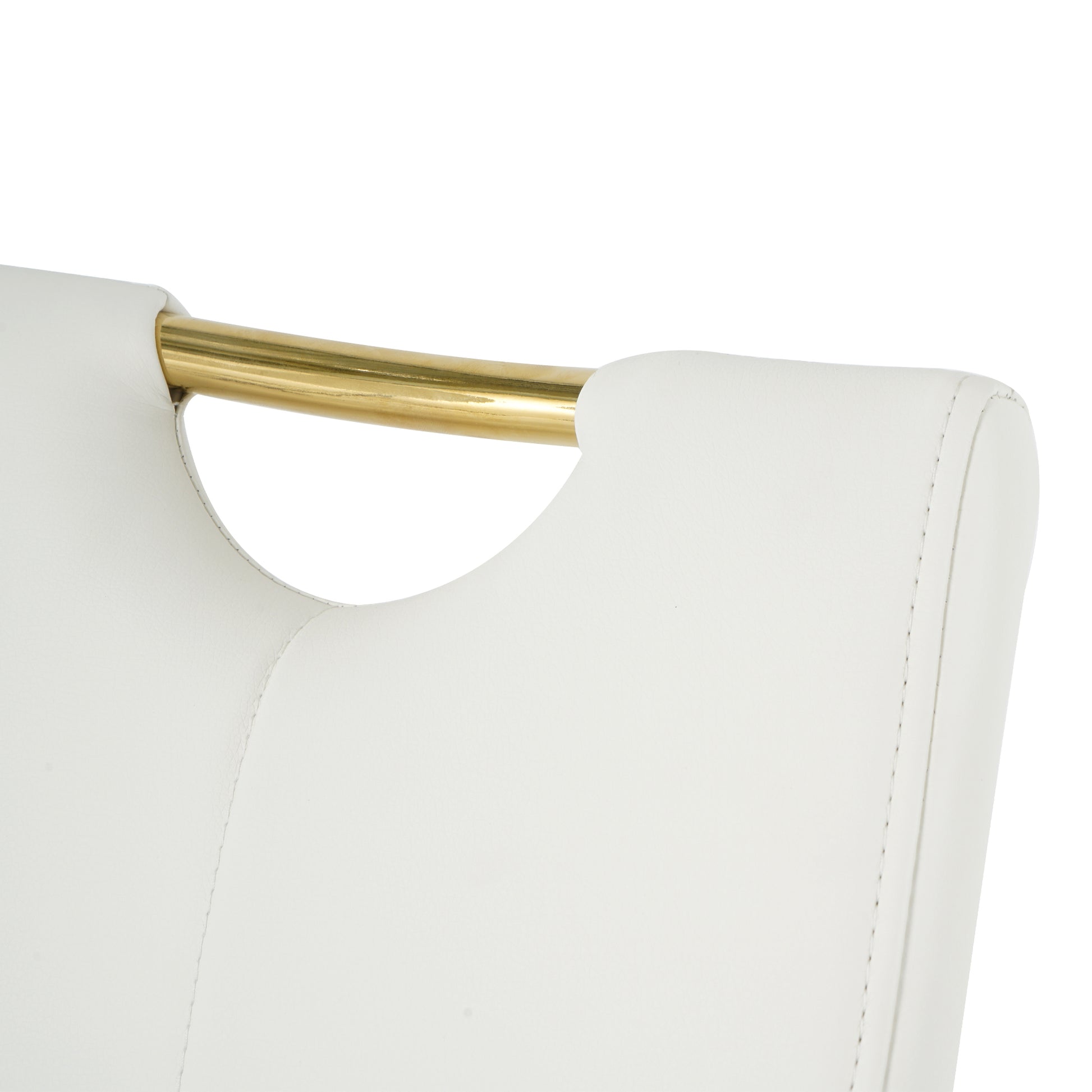 White faux leather dining chair with gold handle accent