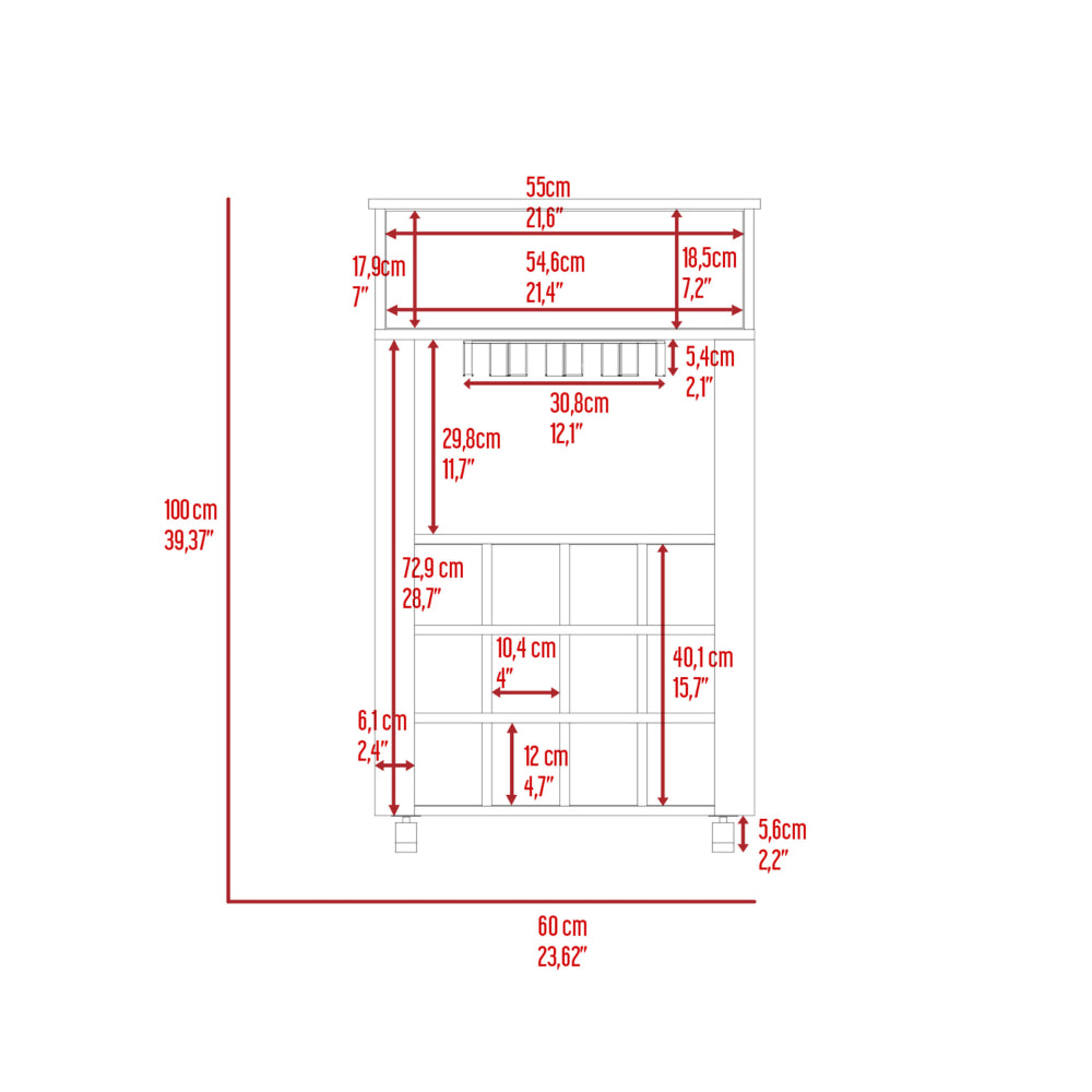 White shelving unit blueprint with dimensions labeled