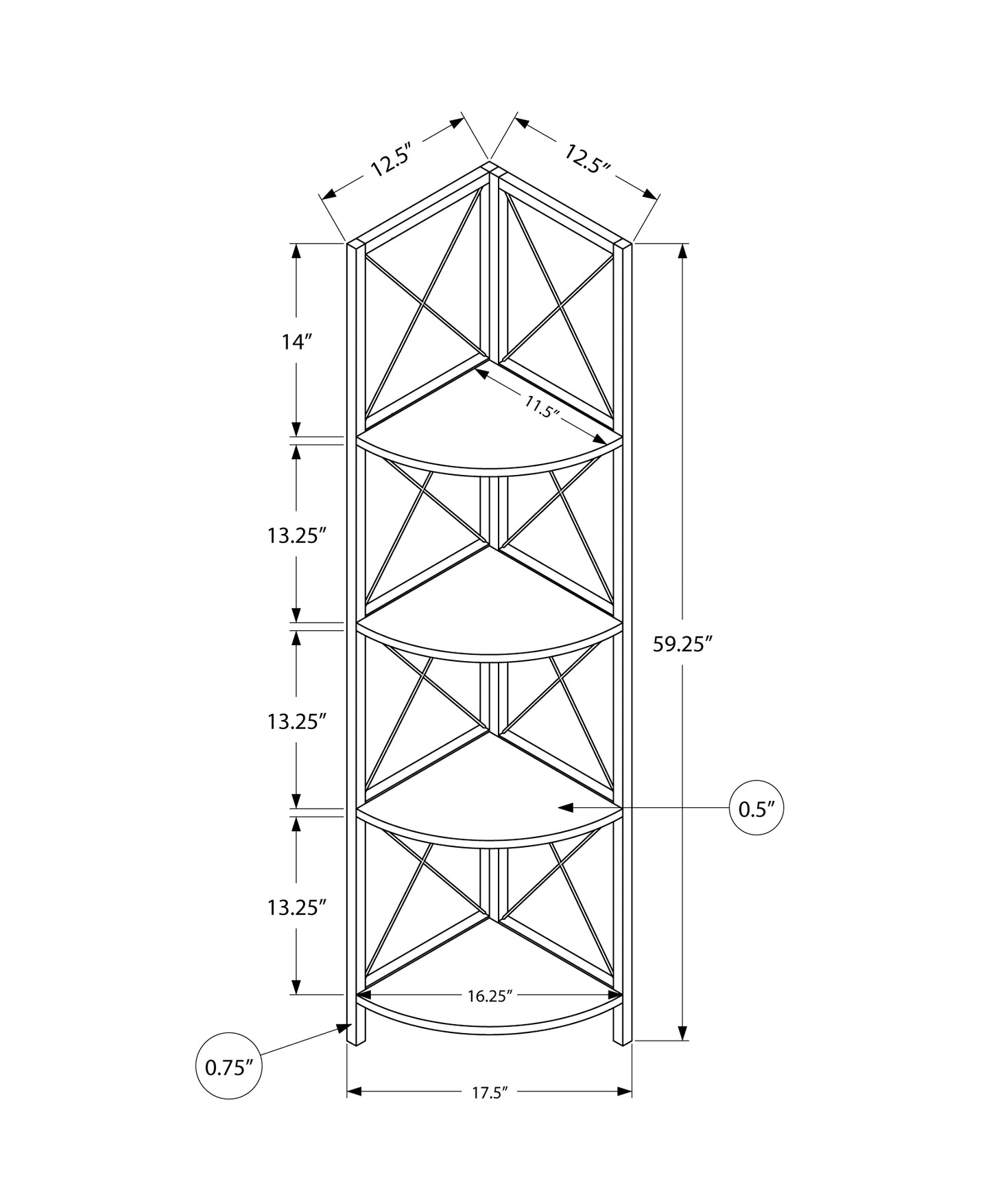 Corner shelf dimensions  height