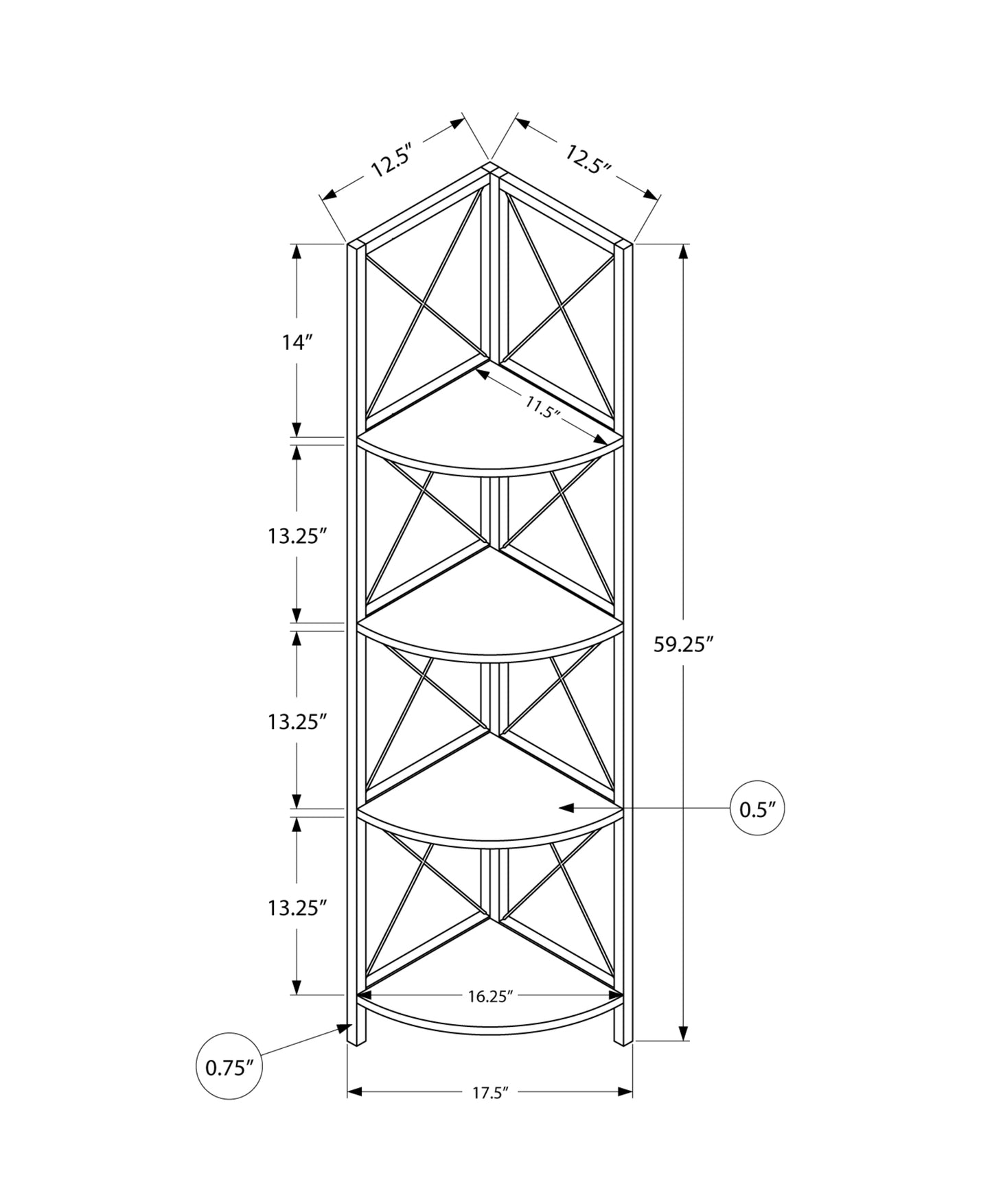 Corner shelf dimensions  H