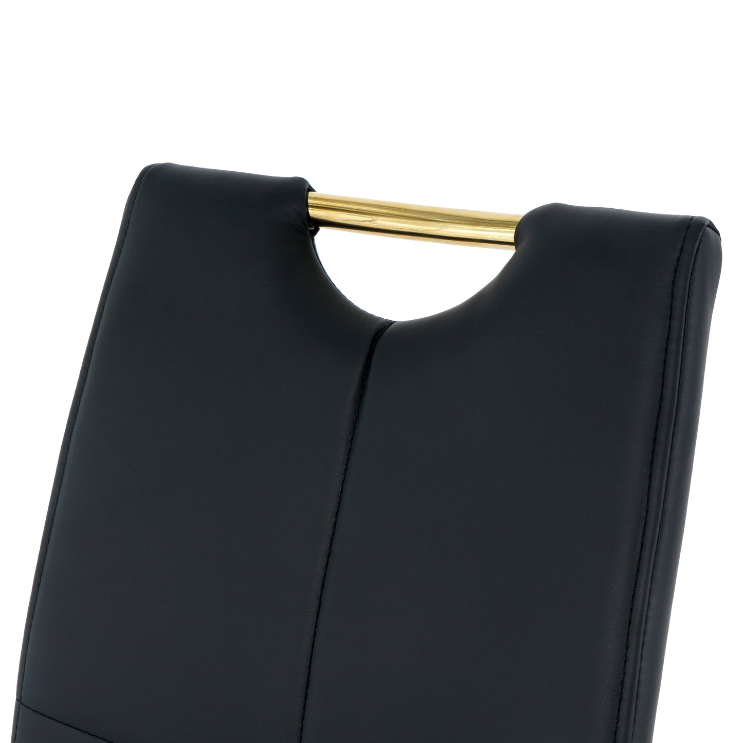 Black faux leather dining chair back with gold handle detail
