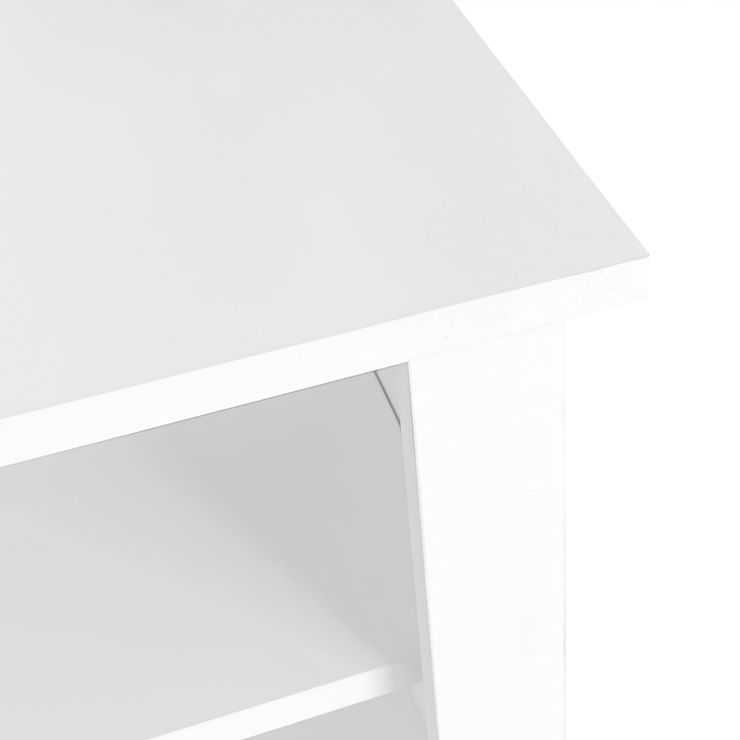 White laminate shelf edge with visible internal structure