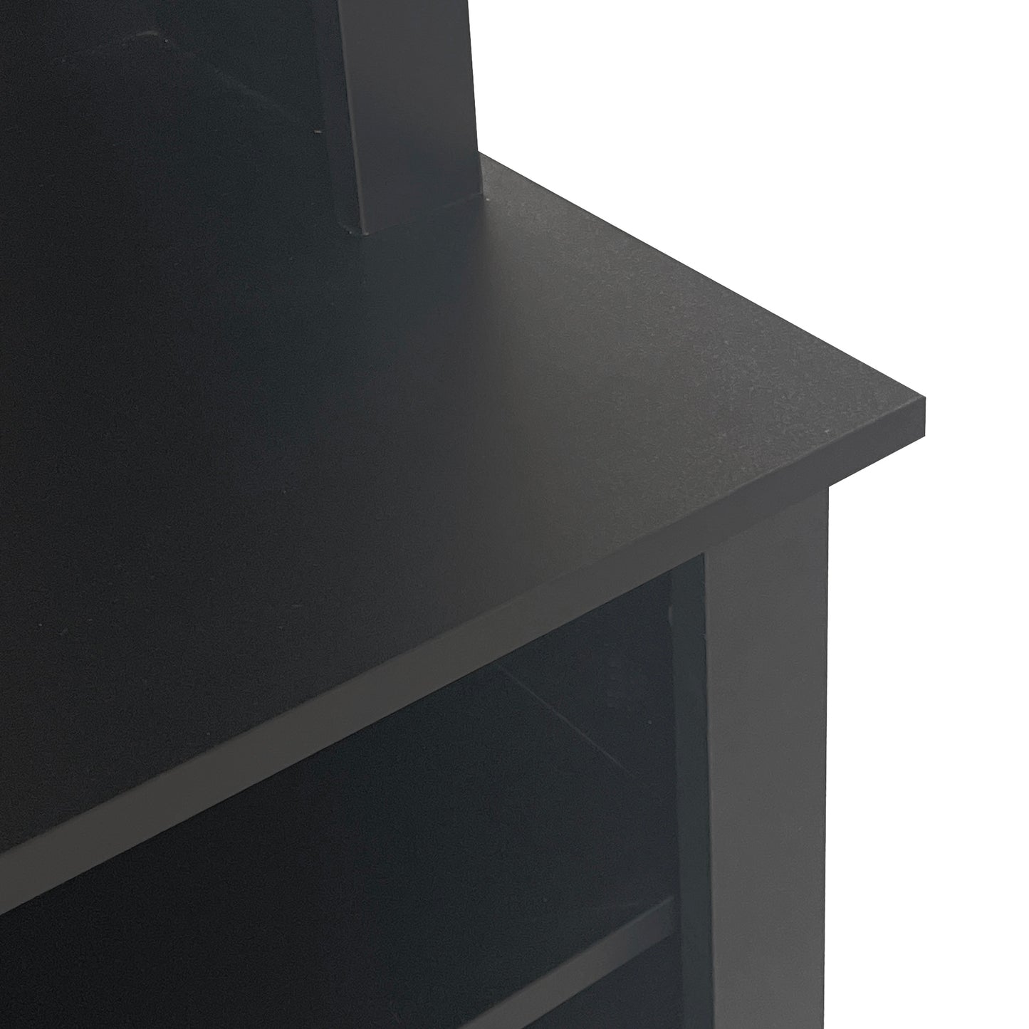 Black wooden TV stand with shelf