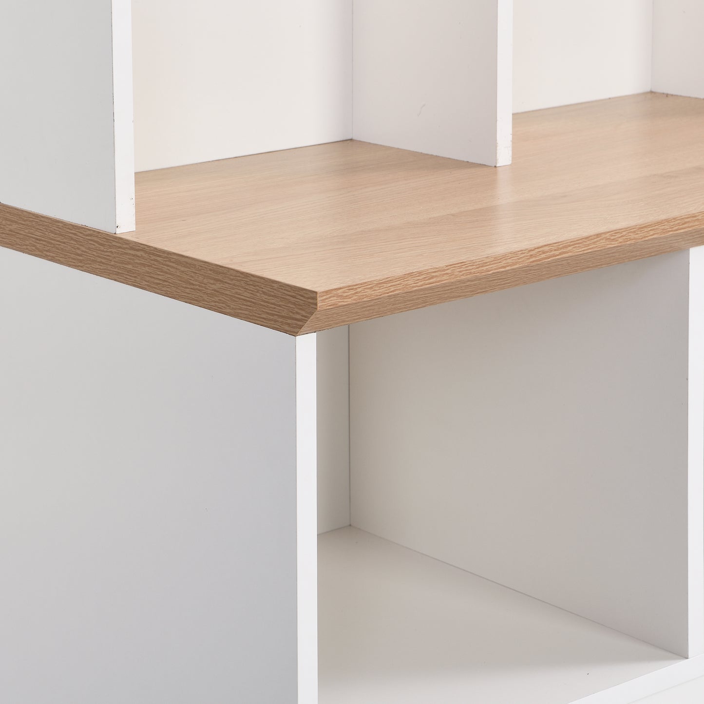 White and light wood modern cube shelf