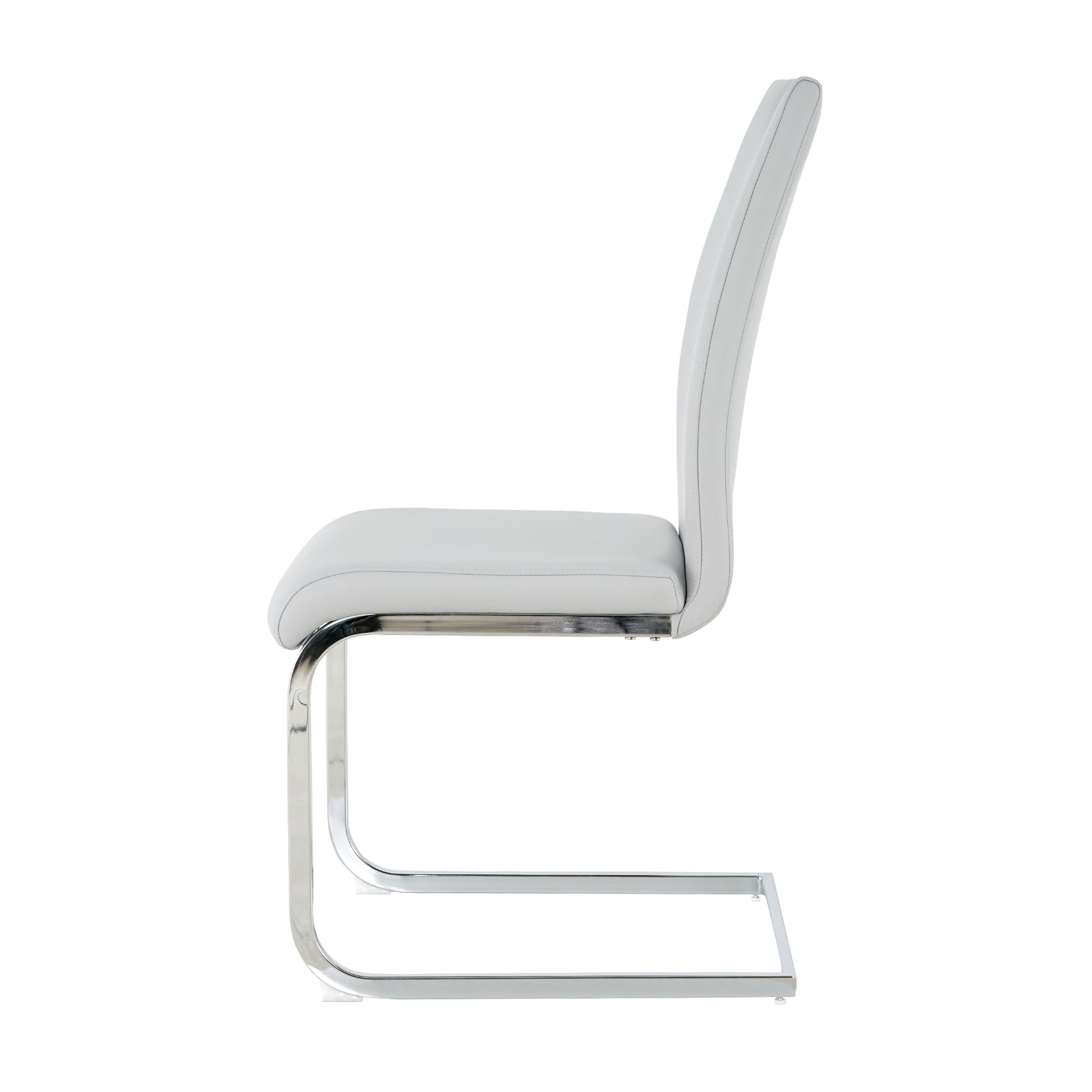 Modern white leather dining chair with chrome cantilever base