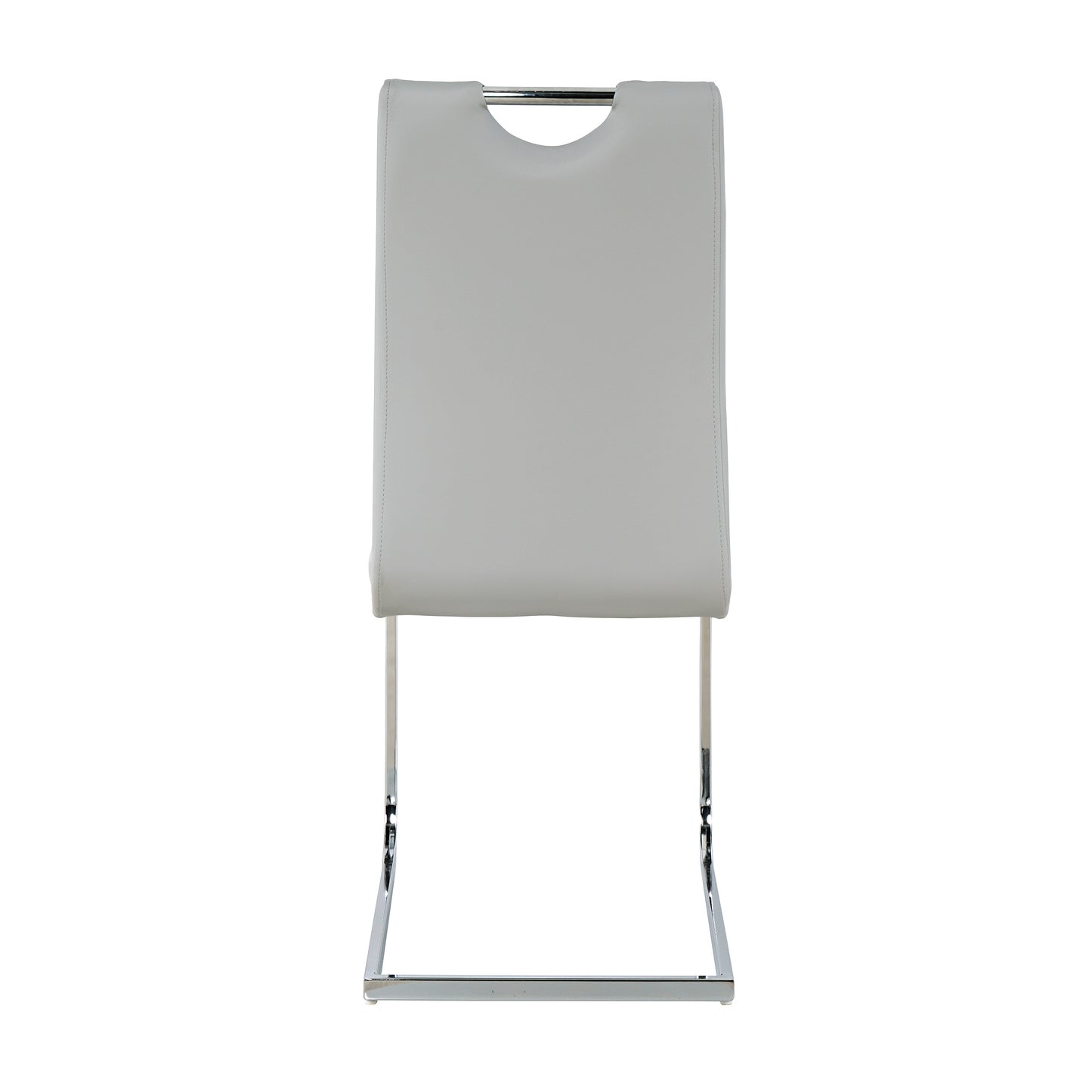 Modern grey leather dining chair with chrome sled base