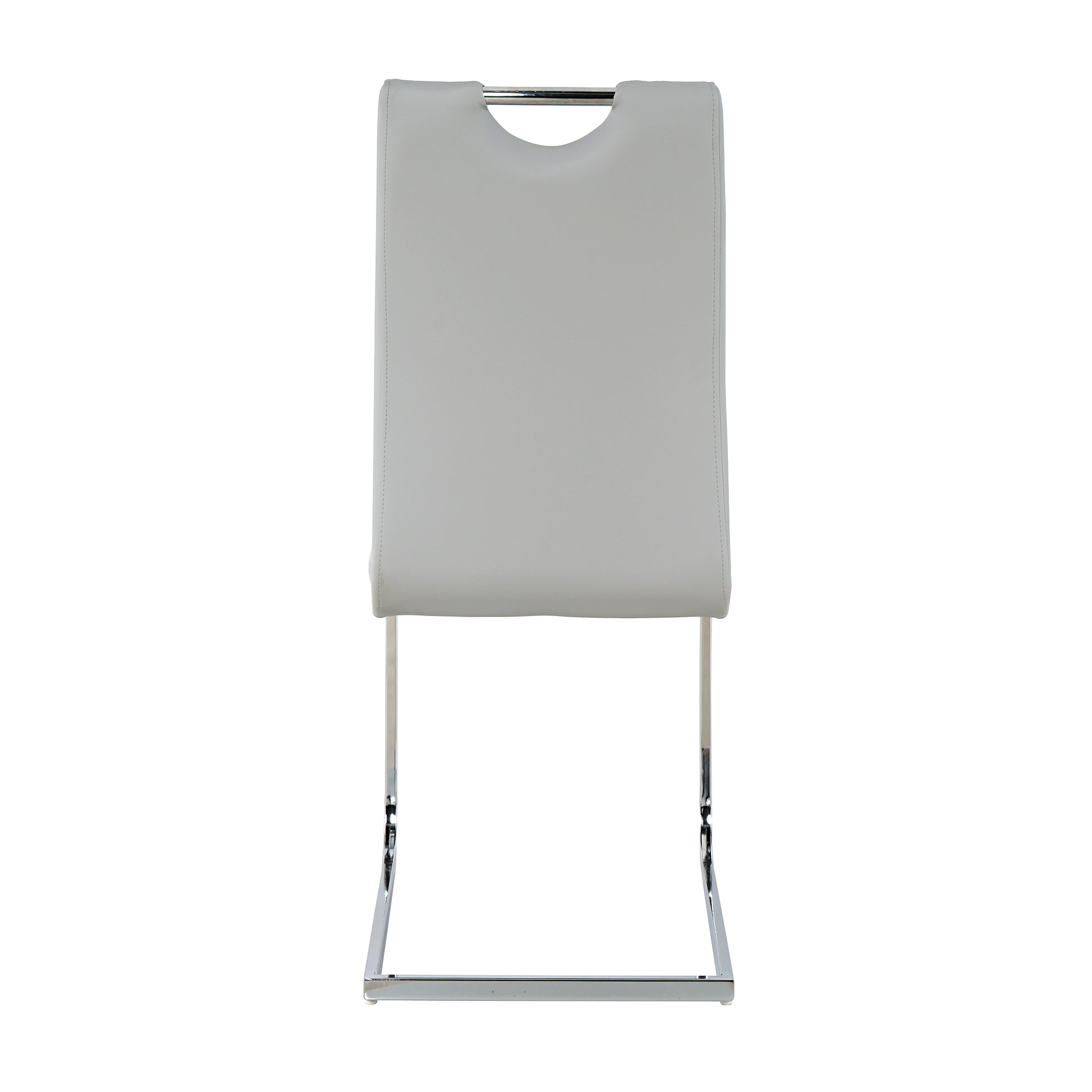 Modern grey leather dining chair with chrome sled base