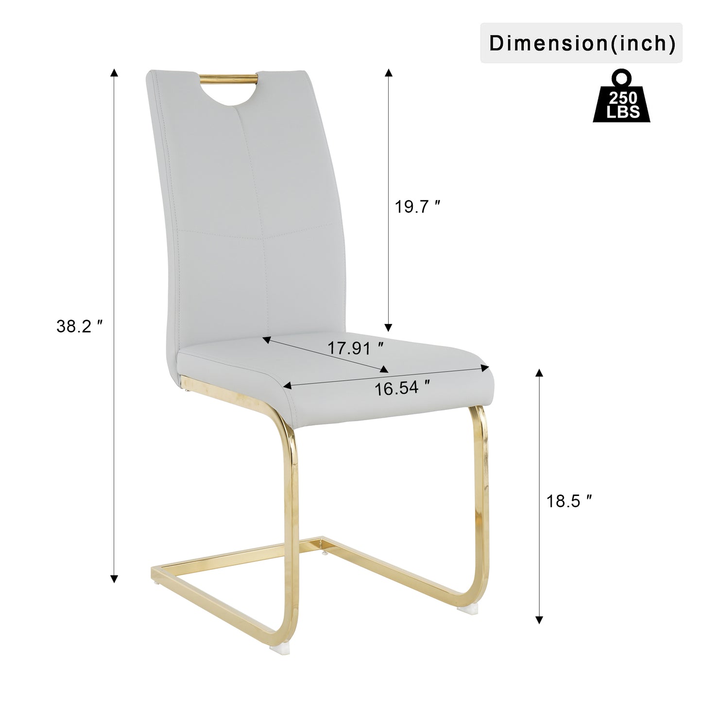 Gray faux leather dining chair with gold cantilever legs