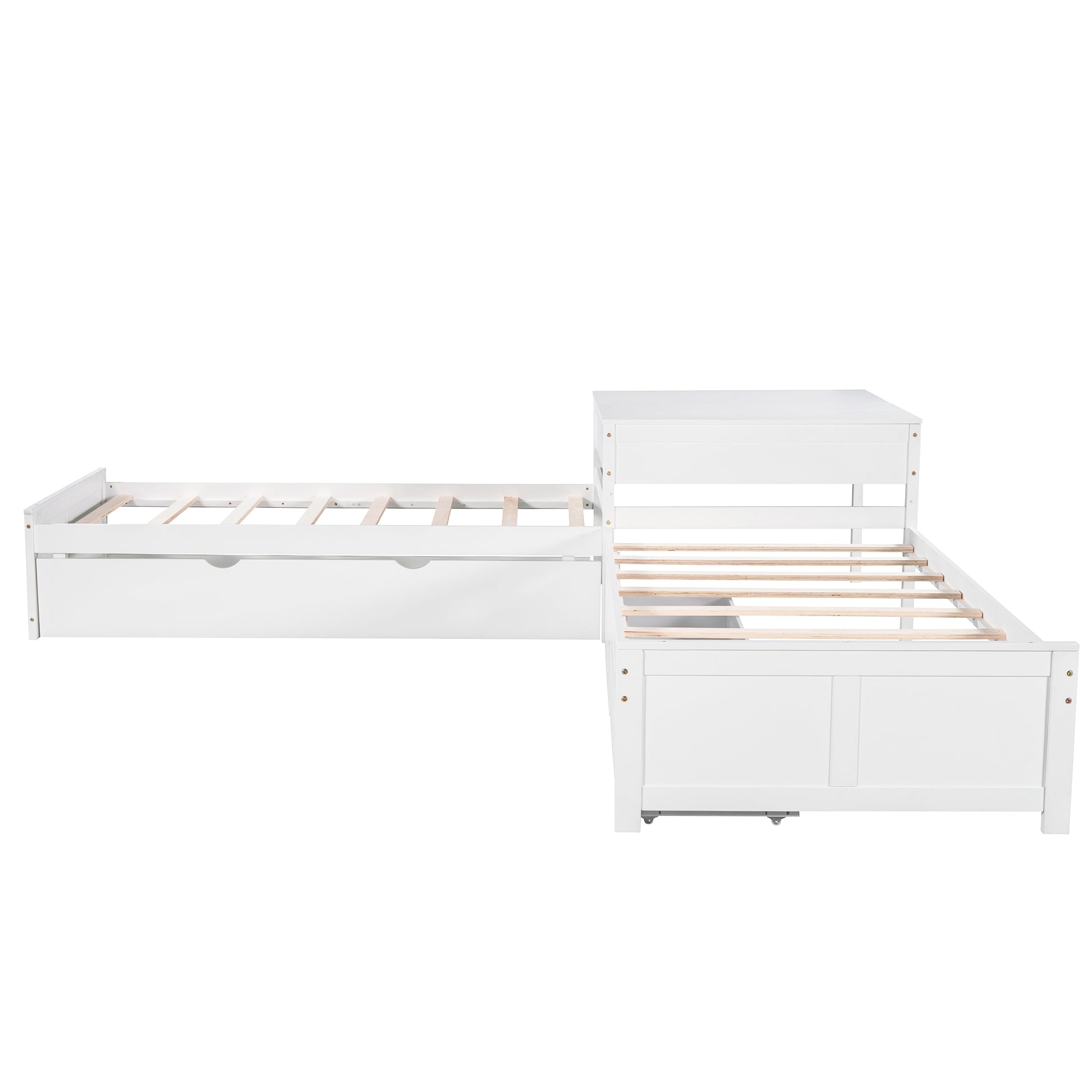 White twin daybed with pullout trundle and storage drawers