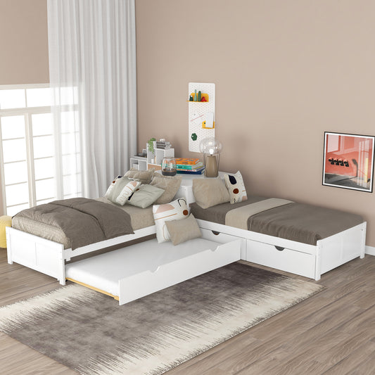 White Lshaped twin daybed with pullout trundle