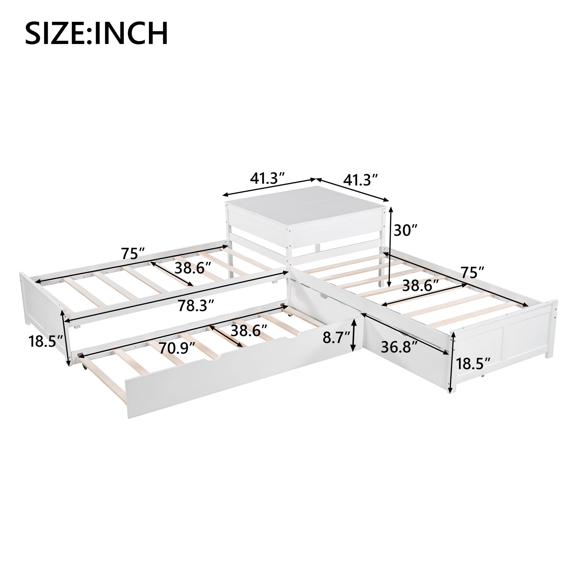 White twin size daybed with trundle and storage drawers