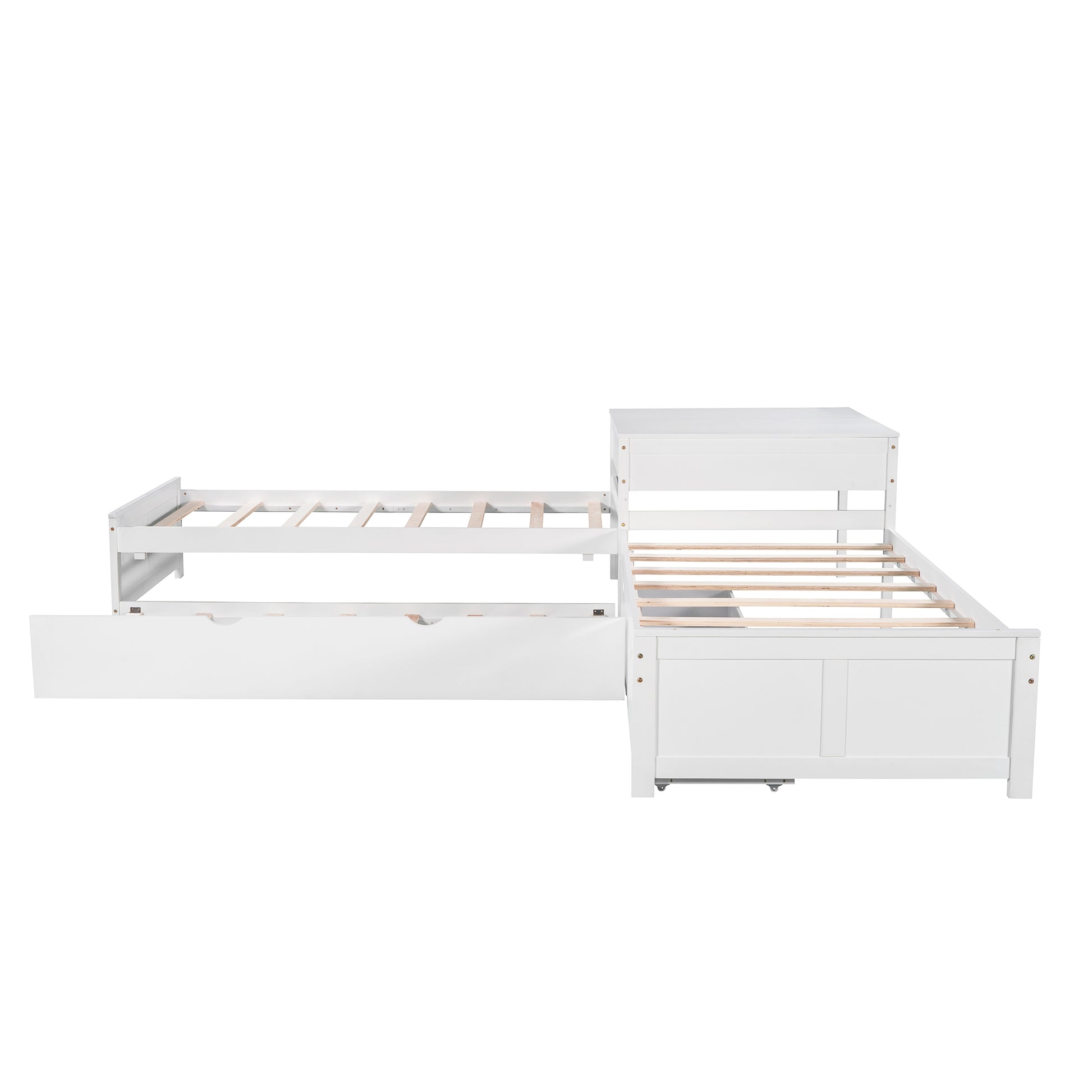 White wooden twin daybed with pullout trundle