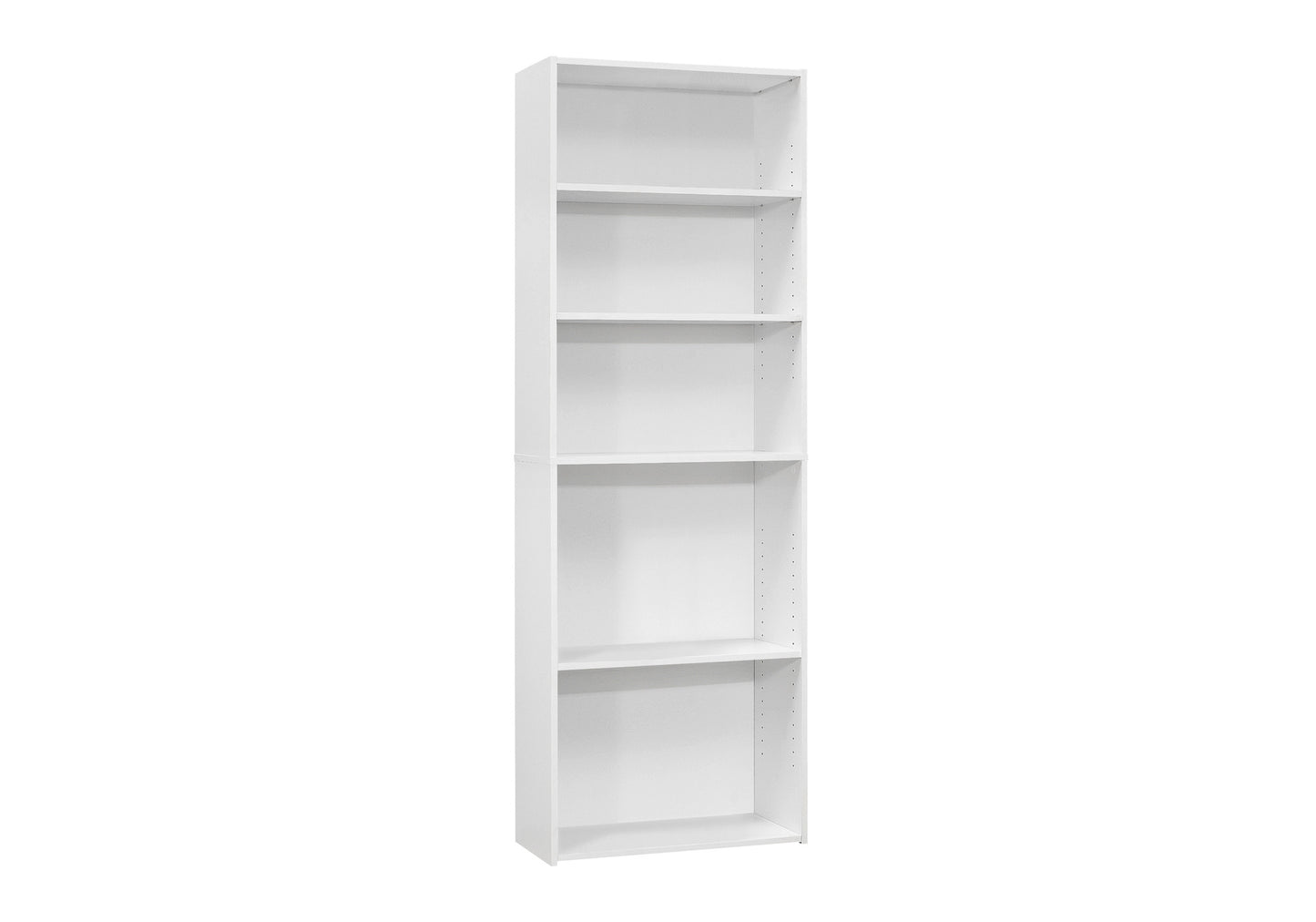 Tall white bookshelf with five shelves