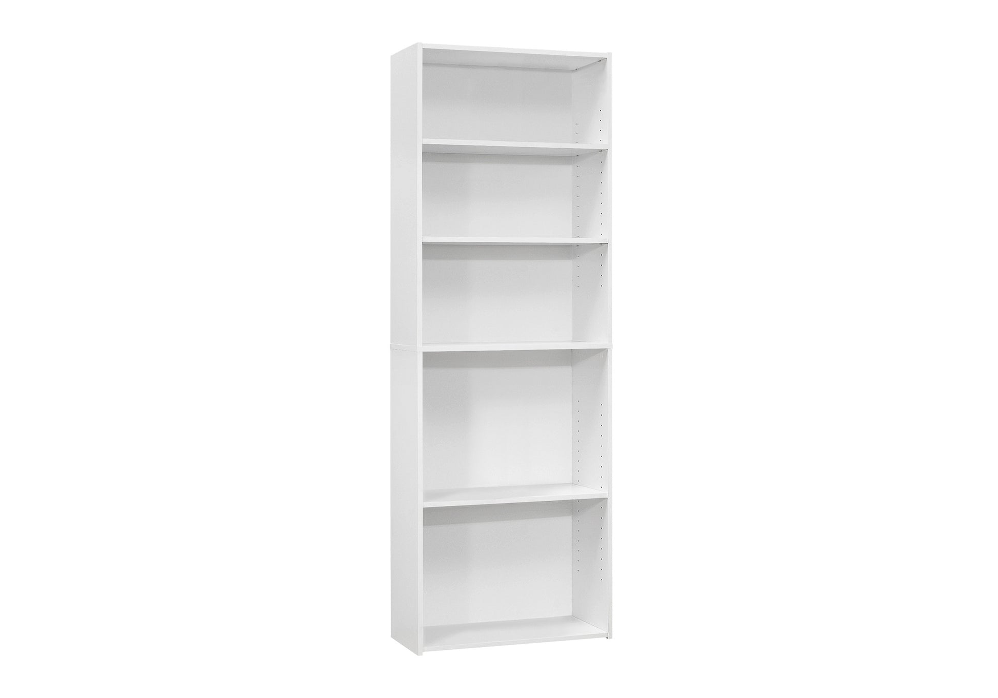 Tall white bookshelf with five shelves