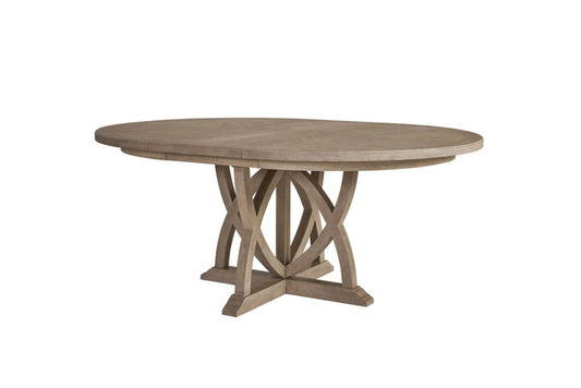 Rustic oak round dining table with pedestal base