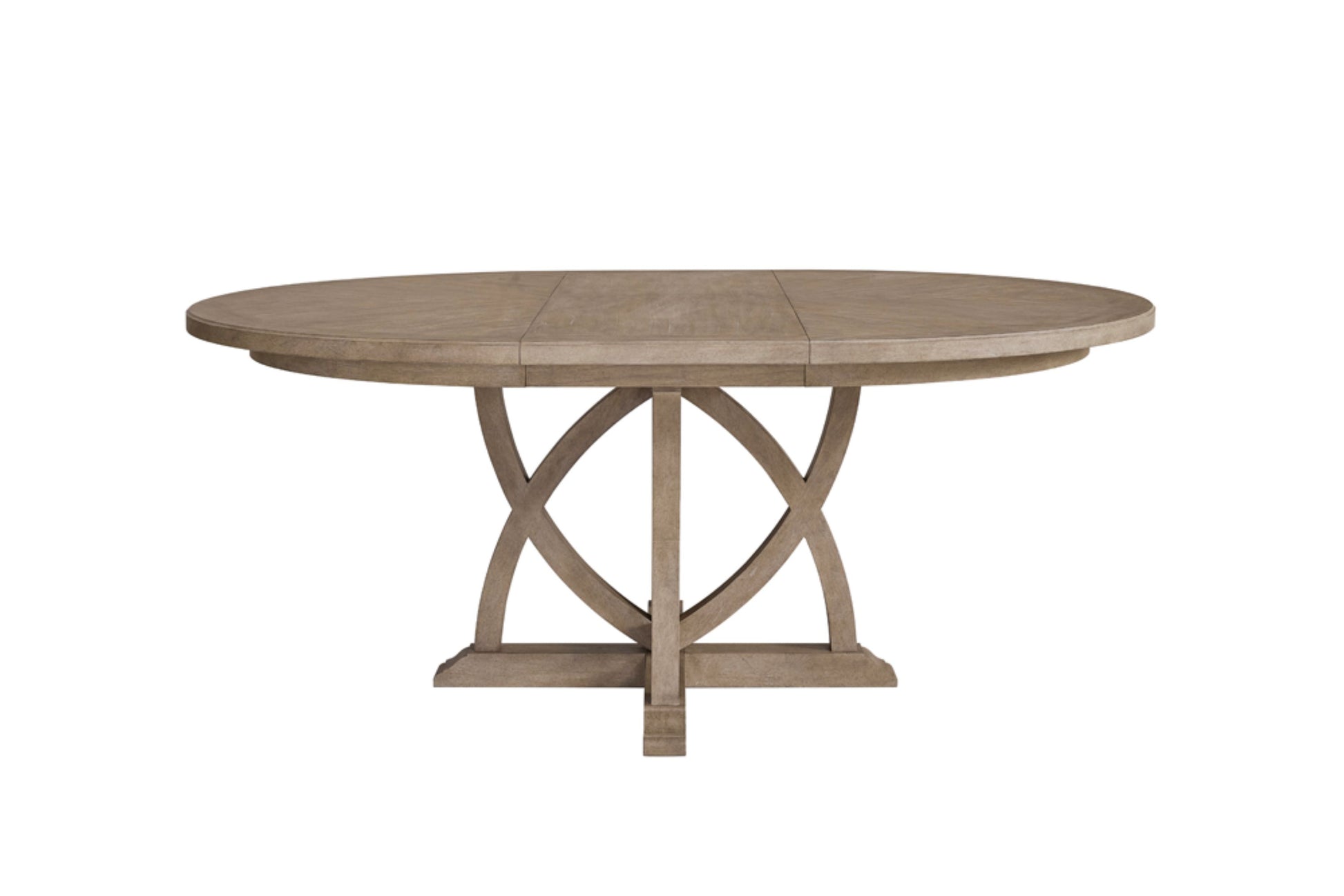 Rustic oak round dining table with a pedestal base