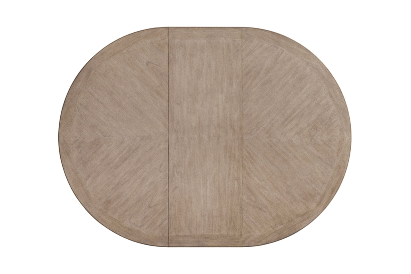 Oval dining table with ash wood veneer and chevron pattern