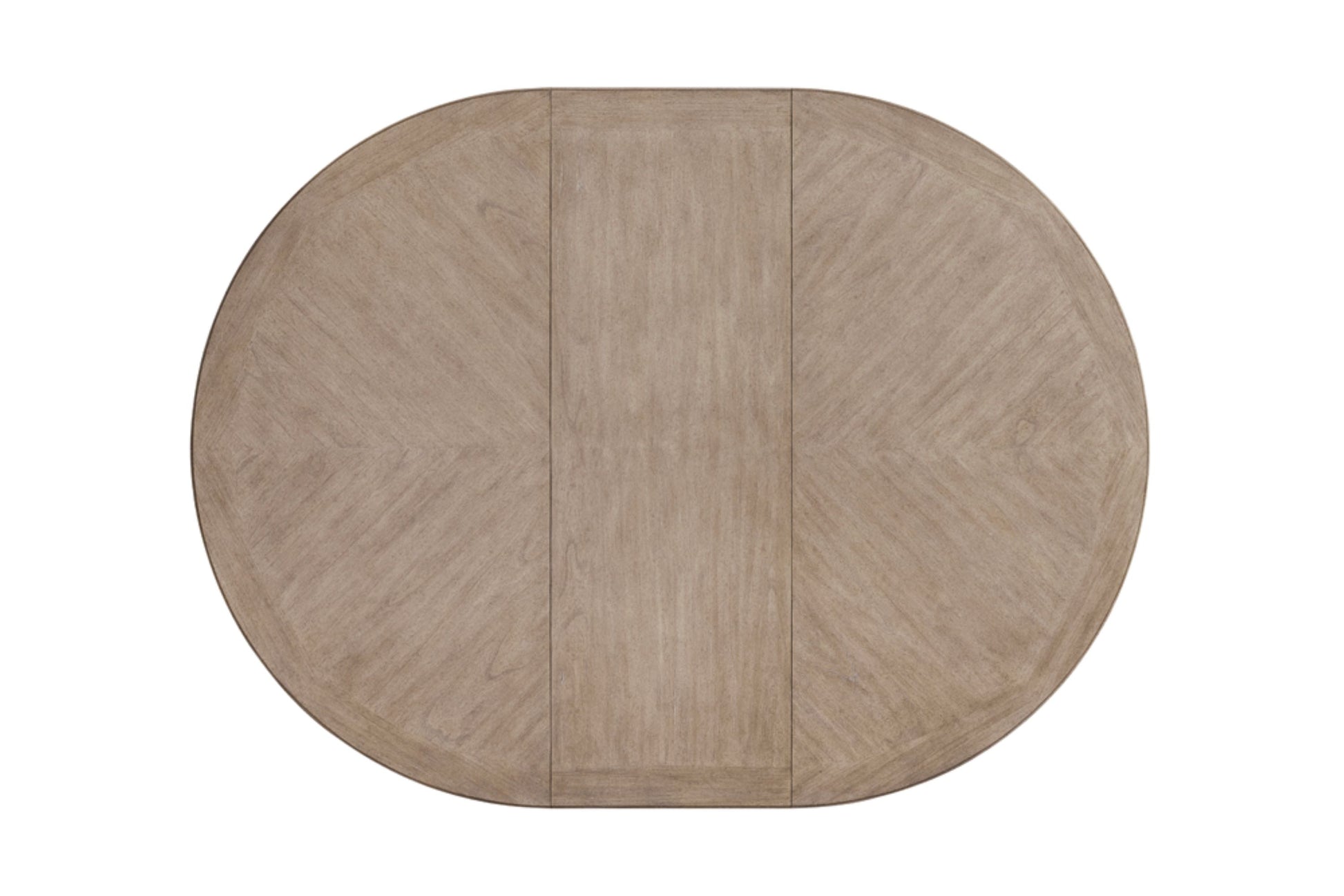 Oval dining table with ash wood veneer and chevron pattern