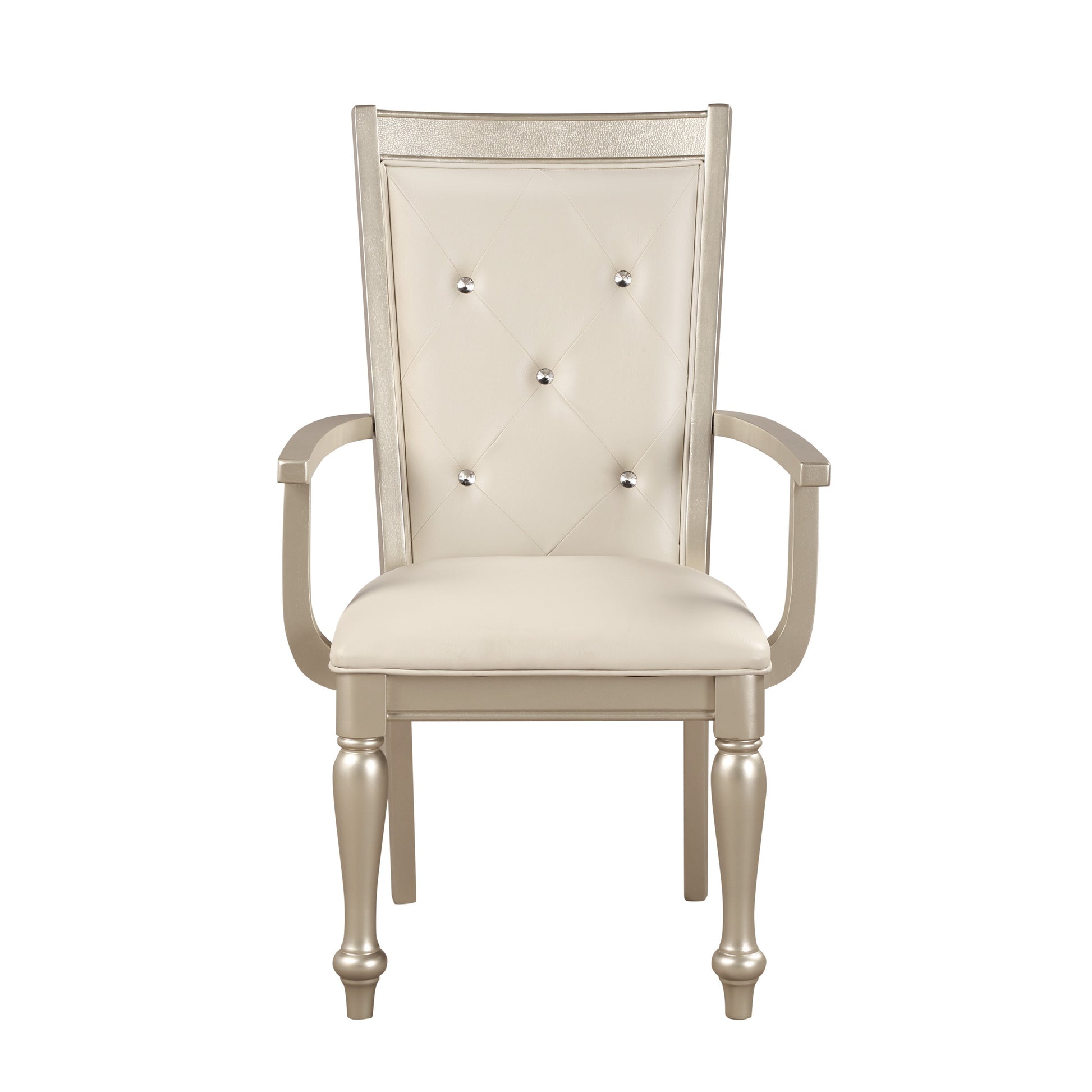 Glam tufted cream upholstered dining chair with silver trim