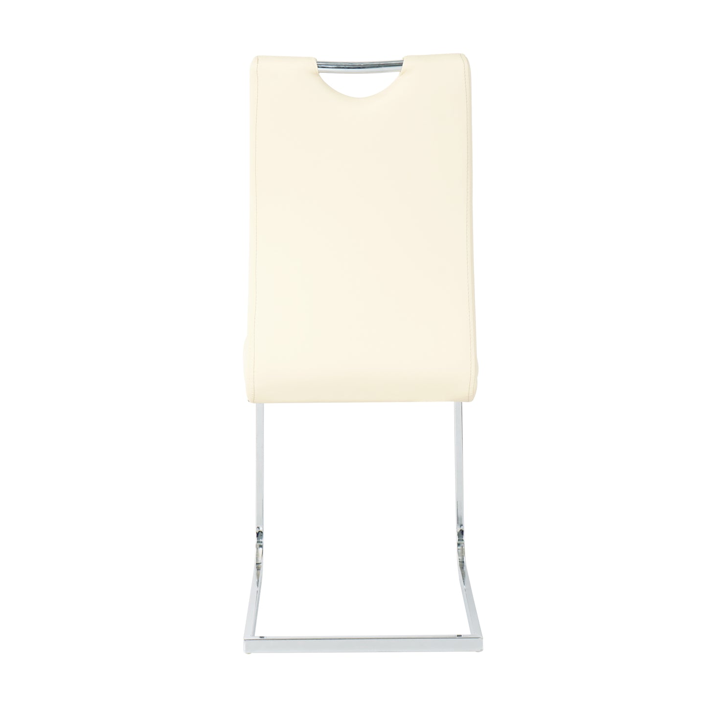 Cream faux leather dining chair with chrome sled base