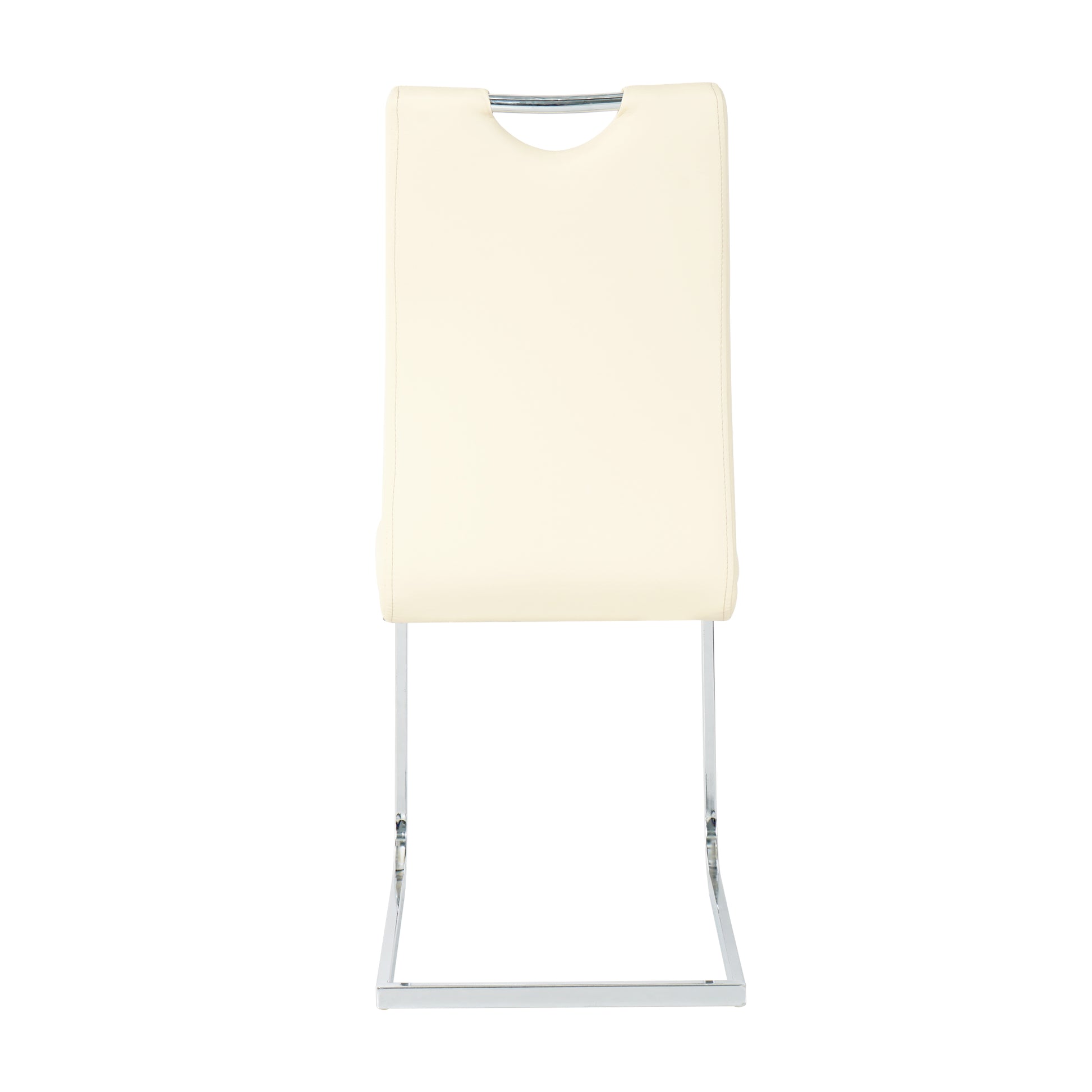 Cream faux leather dining chair with chrome sled base