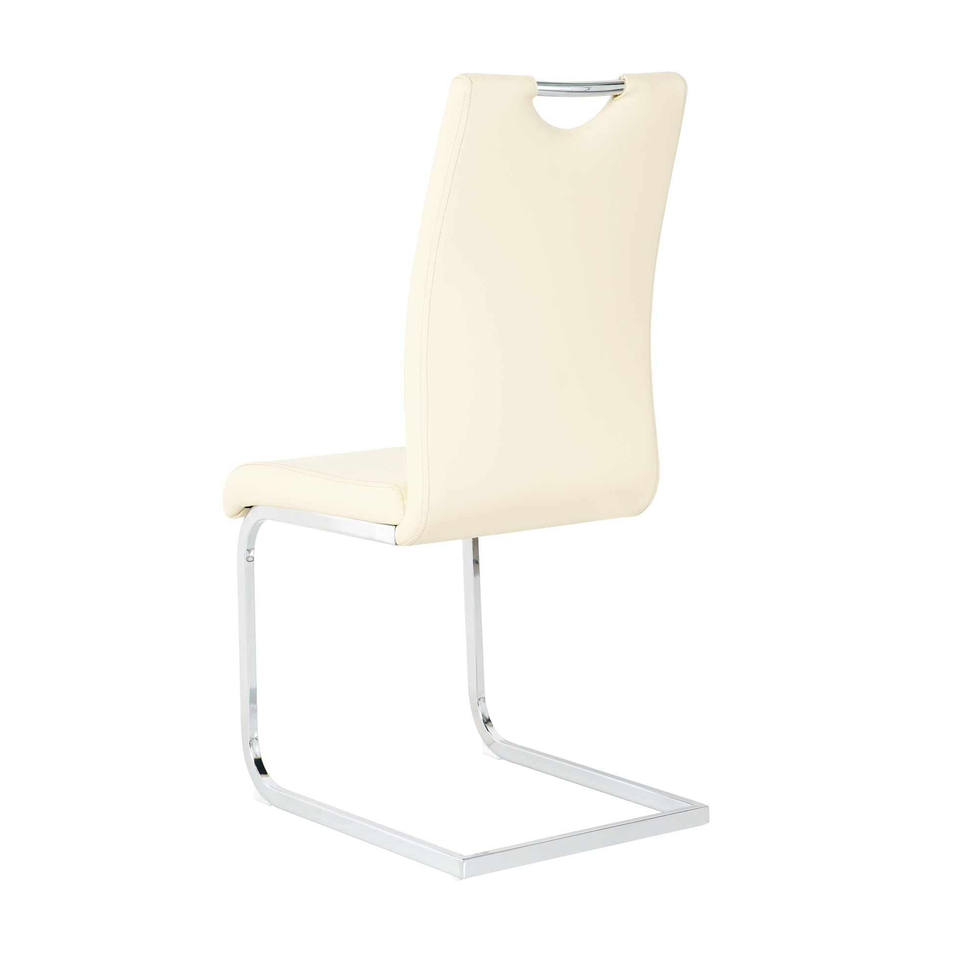 Cream faux leather dining chair with sleek chrome cantilever base