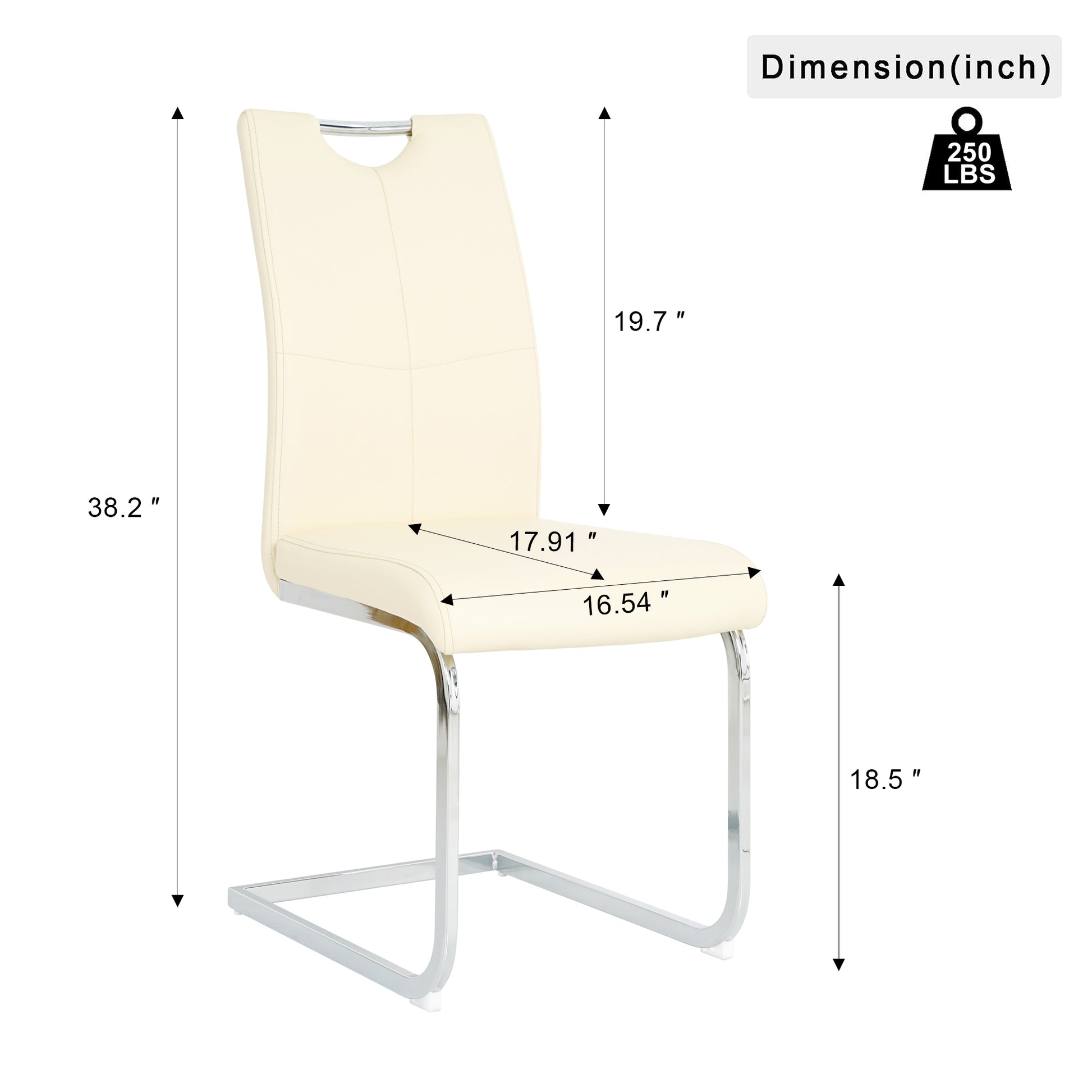 Cream faux leather dining chair with chrome cantilever base